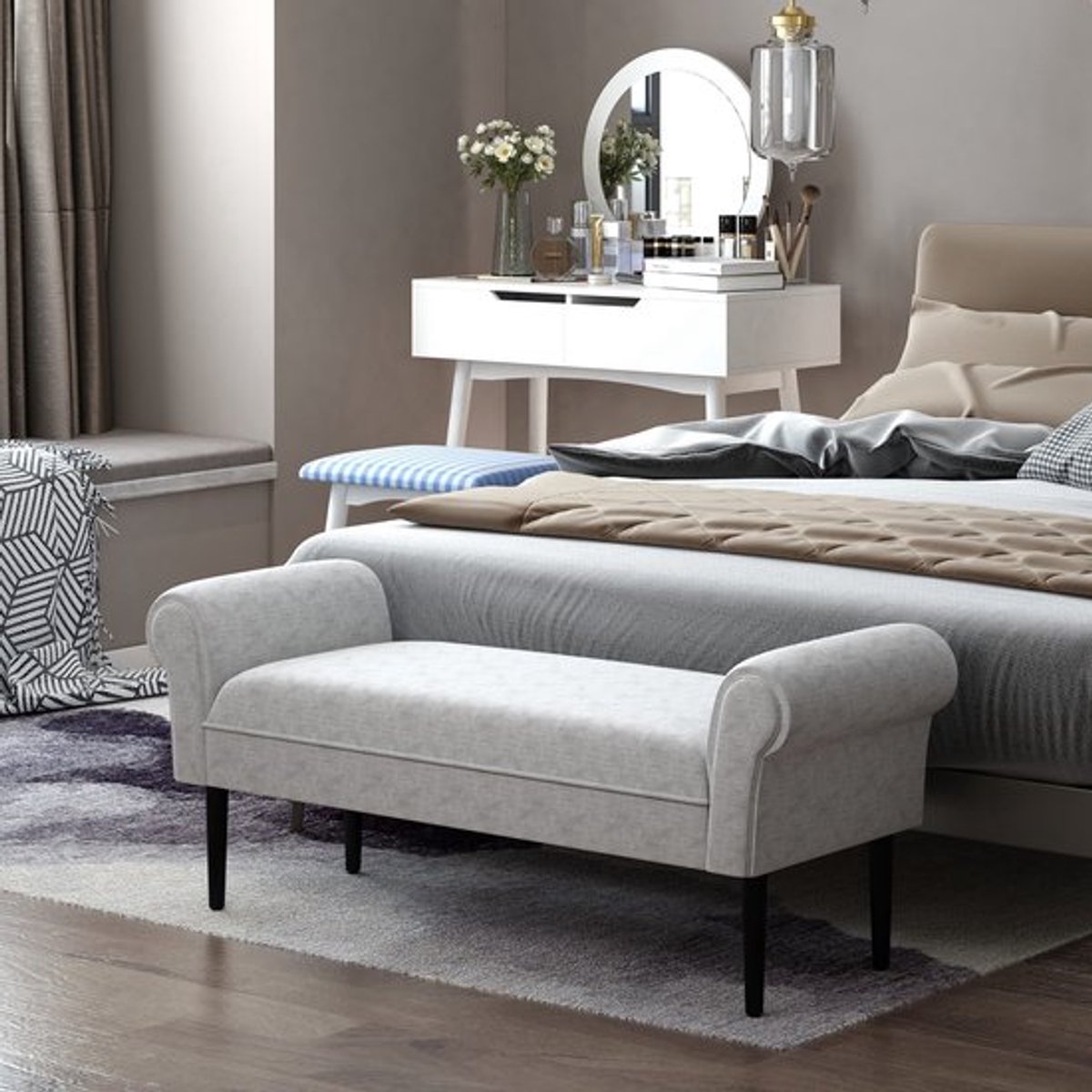 Poef – Hocker – Zitelement – Voetenbankje – Loungebank – Lichtgrijs – Gevoerd Schuim – Pol