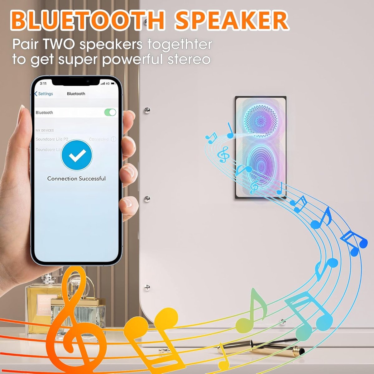 Verlichte Make-up Spiegel - Hollywood Spiegel - Persoonlijke Verzorging - Geïntegreerde Bluetooth Luidspreker - 71x51 Centimeter - Wit