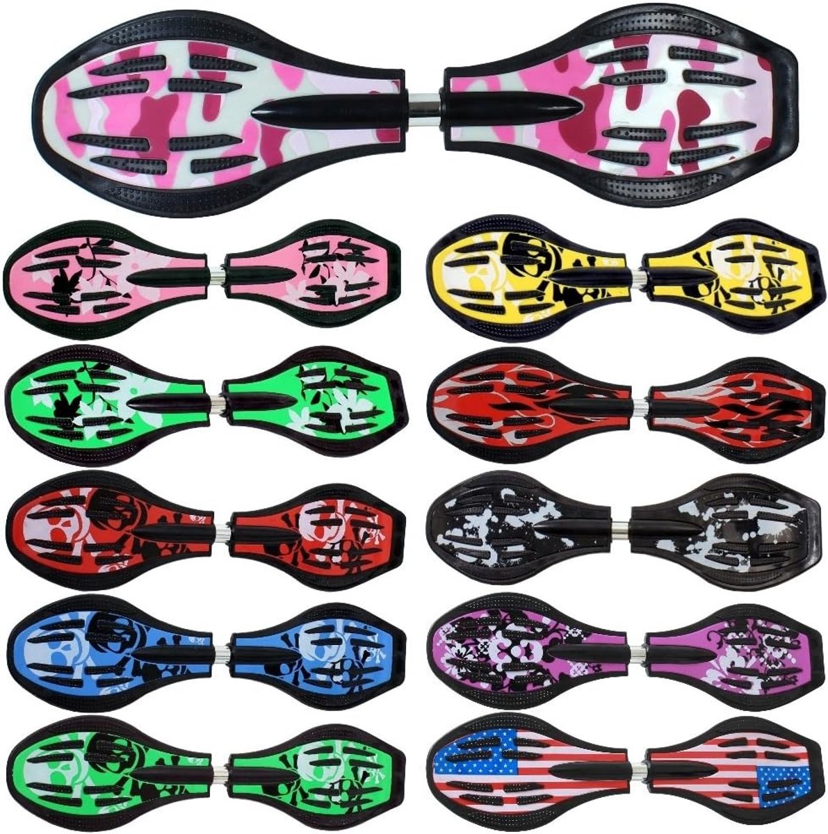 Waveboard met LED-wielen Casterboard skateboard Sportief buiten spelen 5mm aluminium casters 86cm lengte Legergroen