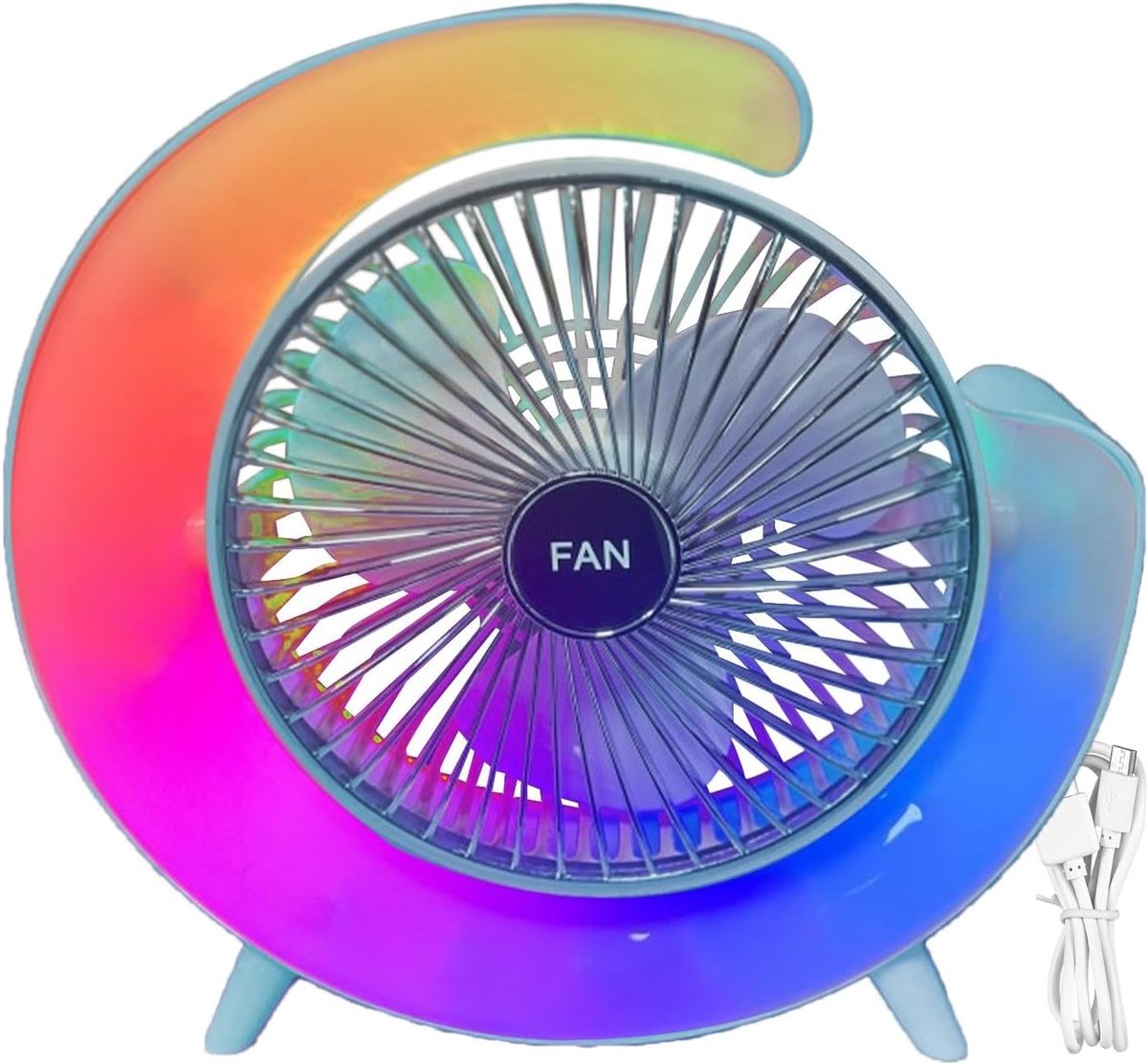 Persoonlijke Ventilator - Stille Tafelventilator - Bureau Koeling - Oplaadbaar Met RGB - 23.5cm Breed - Blauw