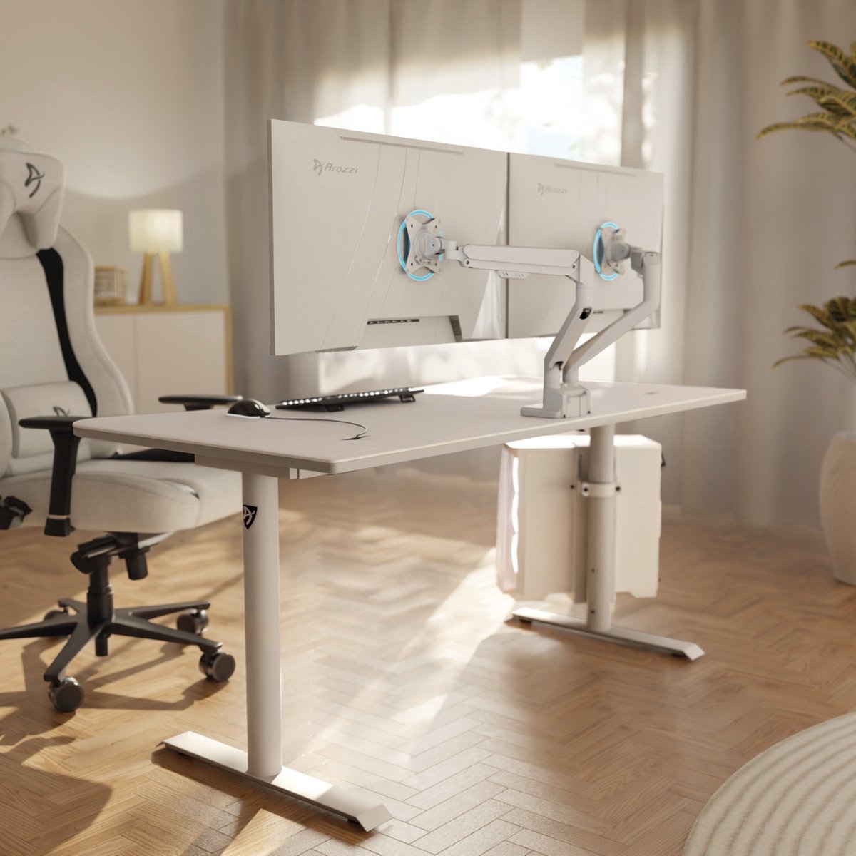 Arozzi Alzare Neo Dubbele Monitor Arm - Gasfeder - Wit thumbnail 4