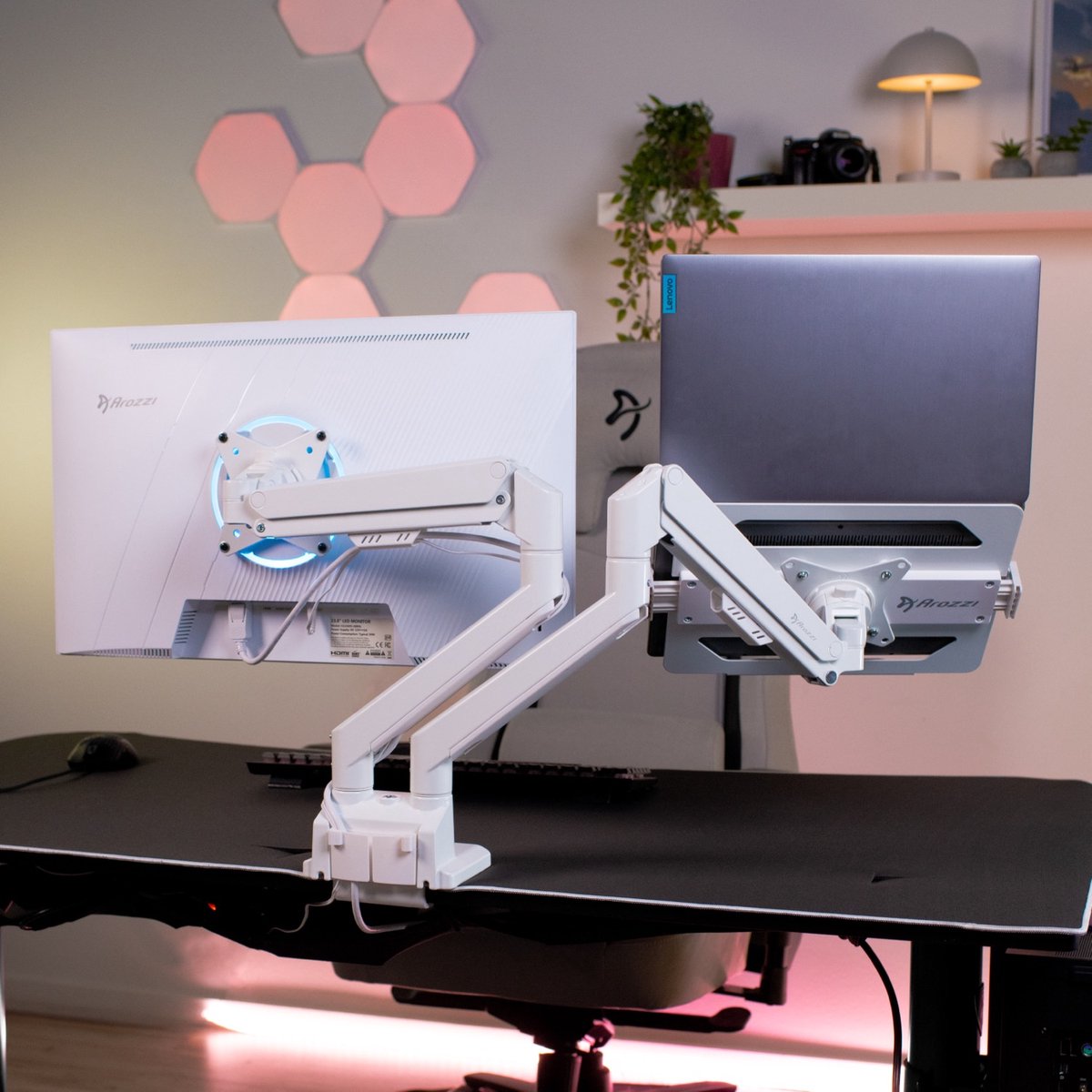 Arozzi Alzare Neo Dubbele Monitor Arm - Gasfeder - Wit thumbnail 5