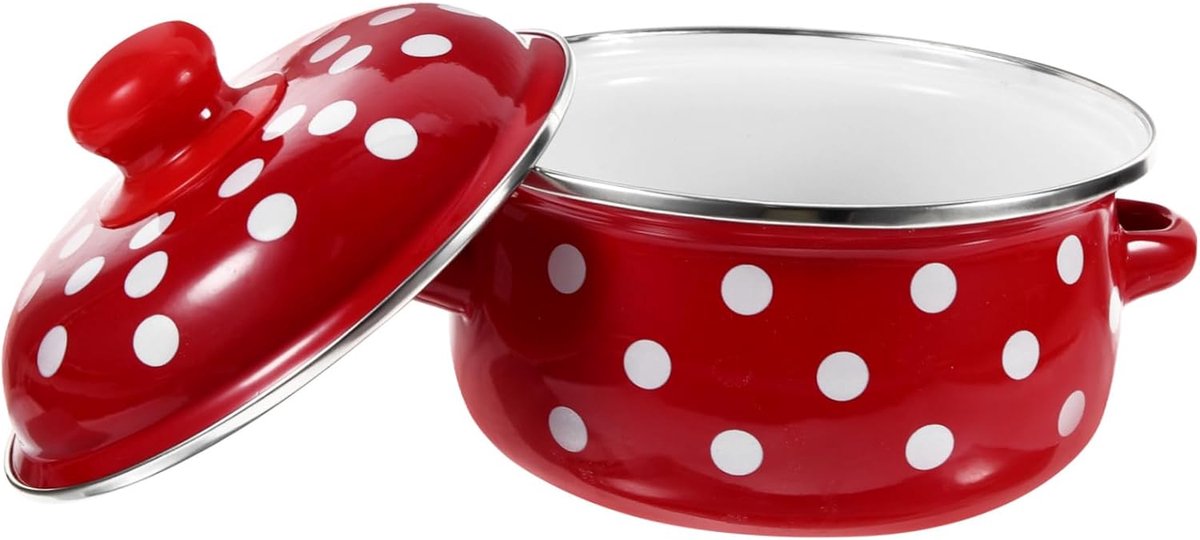 Dubbele Soeppan - Emaille Stoofpot - Inductie Koken - Veilig Handvat Deksel - 16x16x13 cm - Rood