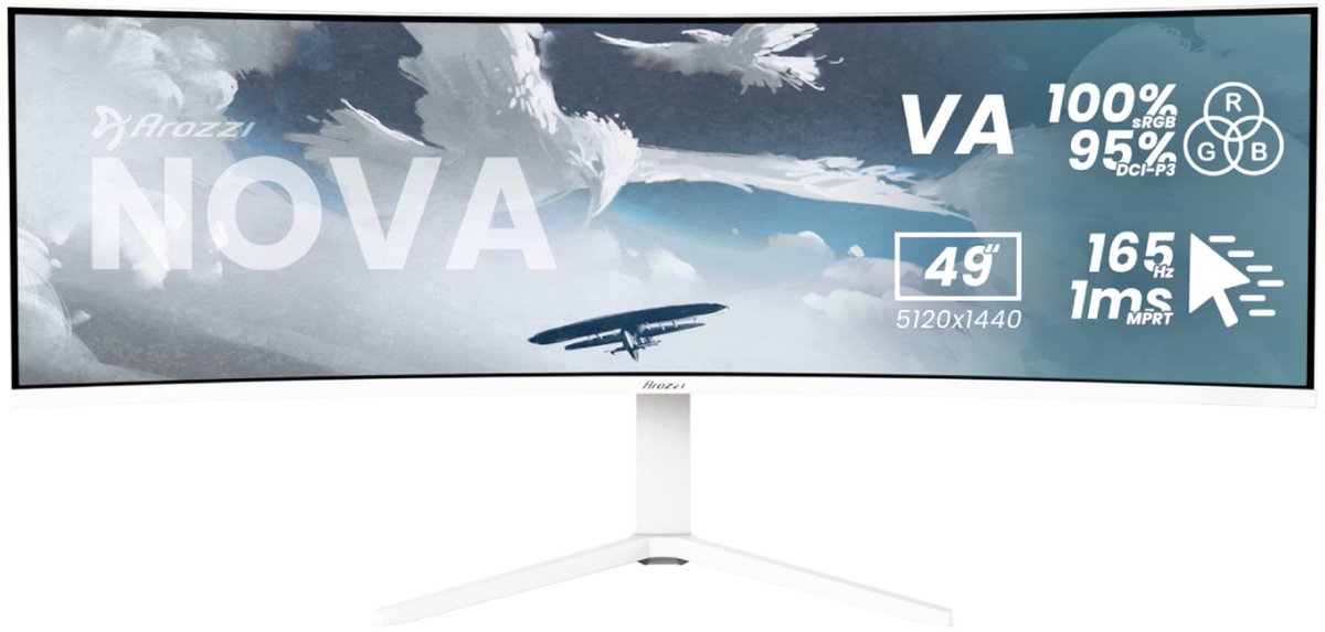 Arozzi Nova 49” Curved computer monitor 124,5 cm (49") 5120 x 1440 Pixels Dual QHD LED Wit