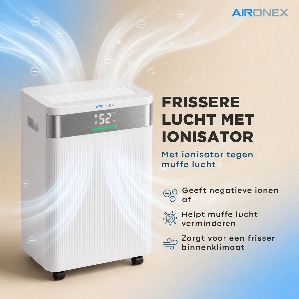 Aironex Luchtontvochtiger 20L per dag – Wasdroogfunctie – Tot 70 m² – Stil – Met App & Ionisator – Voor Kelder, Woonkamer, Slaapkamer & Badkamer – Dehumidifier thumbnail 3