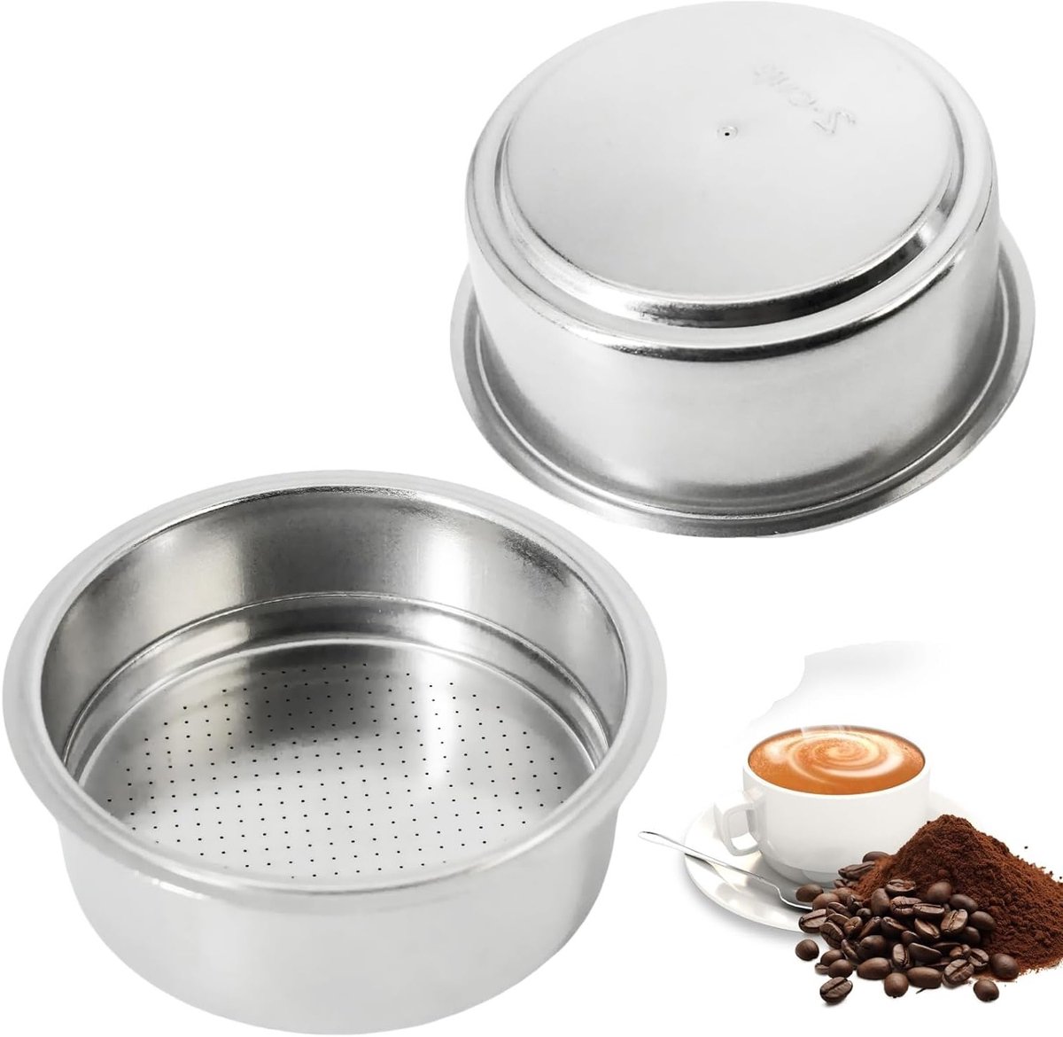 Filtermandje voor espressomachine, 16-18 g, RVS, 51.5 mm diameter, 499 gaten, vlakke bodem, geschikt voor 51 mm schermdrager