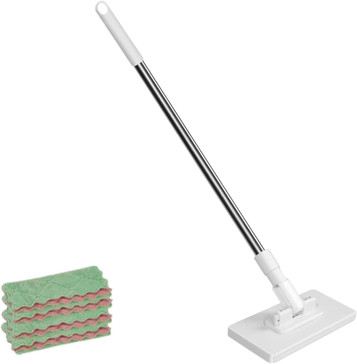 Draaiende mini vloerreiniger met 4 herbruikbare doeken, automatische doekwissel en technologie voor moeilijk bereikbare hoeken in keuken en badkamer