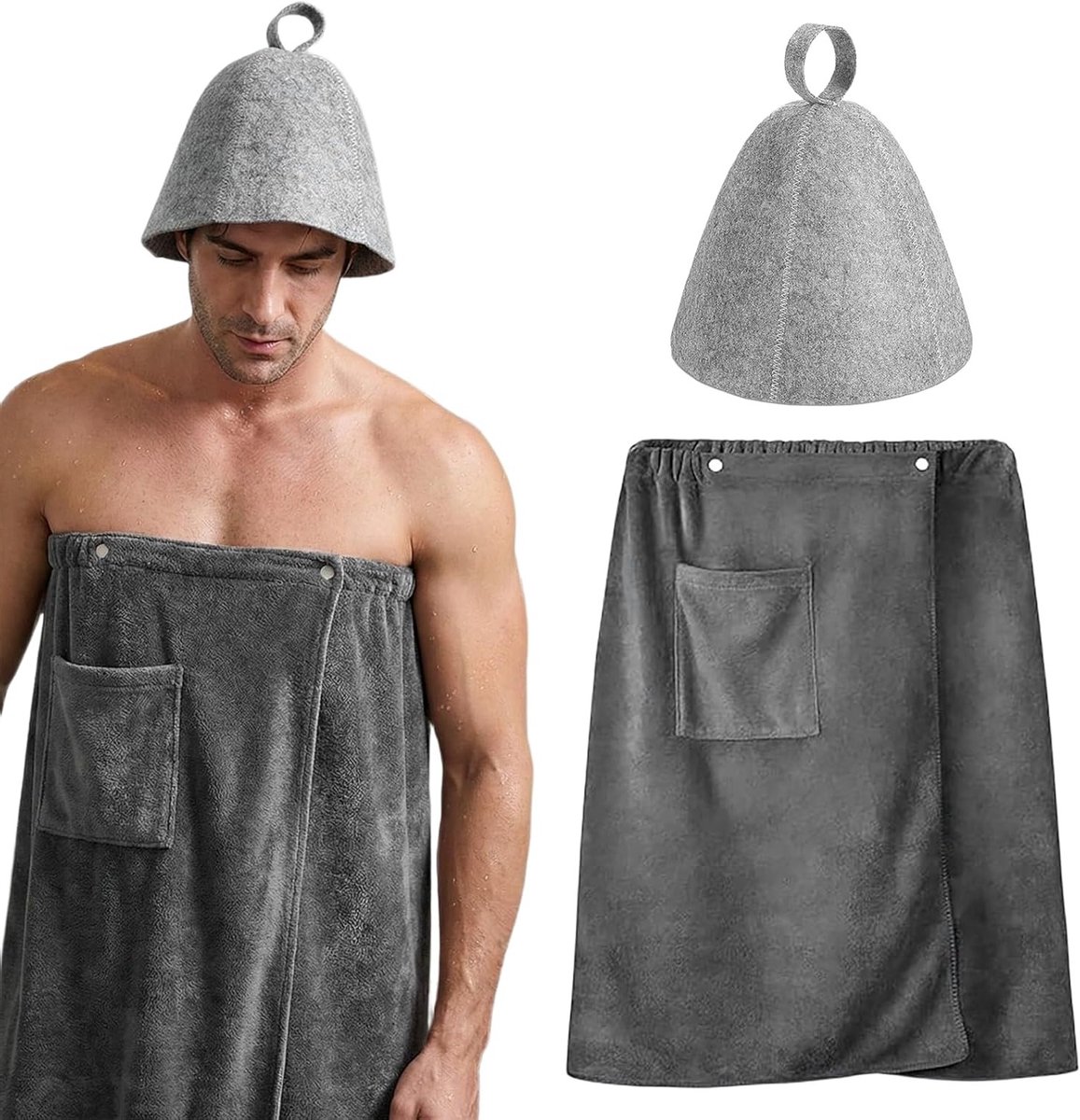 Heren Sauna Kilt met Hoed en Pocket, Sneldrogende Microvezel Badhanddoek voor Spa, Gym en Strand, 140x70cm