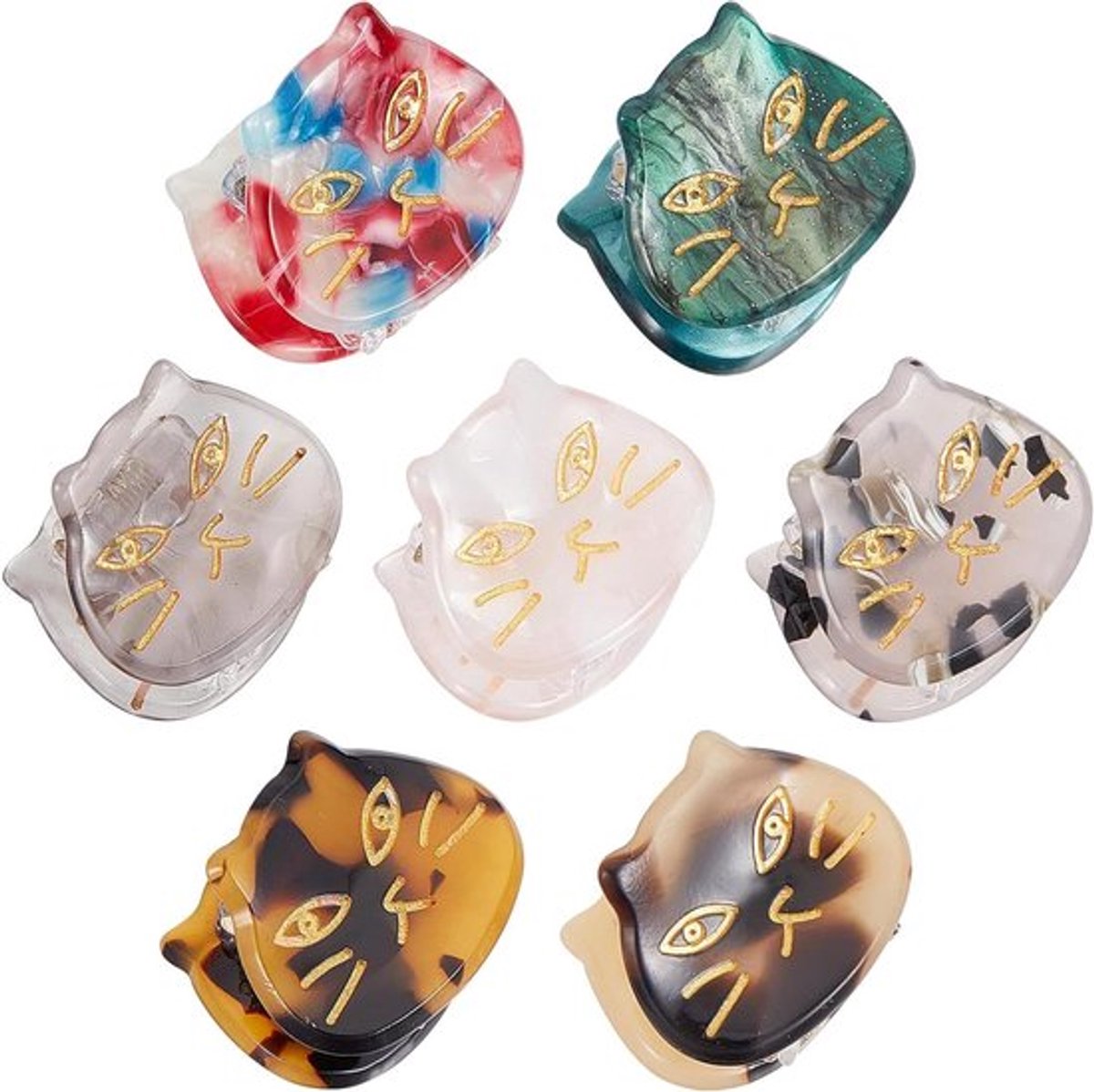 - Haar Clips - Mini Kat - Cartoon - 7 Stuks 7 Kleuren - Voor Meisjes Vrouwen.