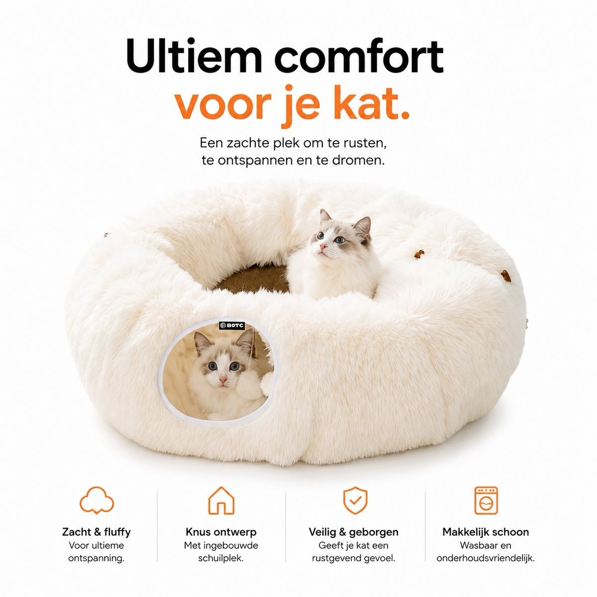 BOTC Kattentunnel met Kattenmand - Speeltunnel Voor Dieren - Tunnel Kat - Kattenhuis - Speeltunnel kat - Beige thumbnail 3