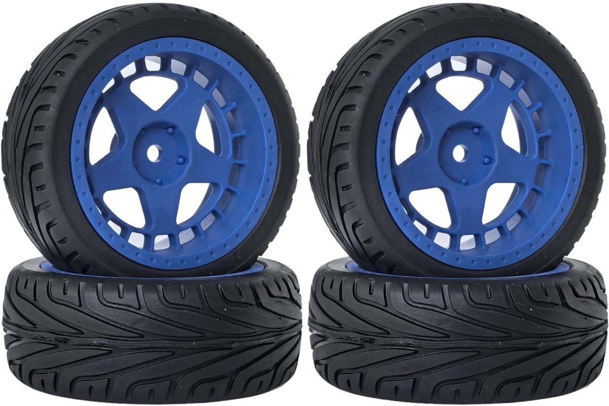 Rubber Banden en Nylon Velgen 52mm voor 1/10 On Road Touring Racing Drift Auto's - Blauw, Geschikt voor 14 jaar en ouder