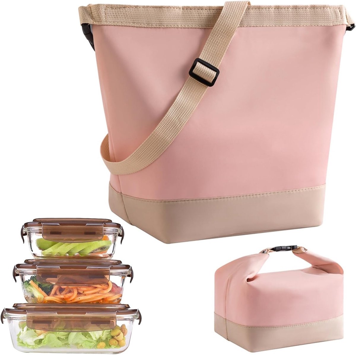 Isolerende Lunchtas voor Mannen en Vrouwen, Lekvrije Koeltas met Verstelbare Schouderband, 2-Weg Draagtas voor Werk, Kantoor, School en Picknick, Roze Thermo Lunchtas