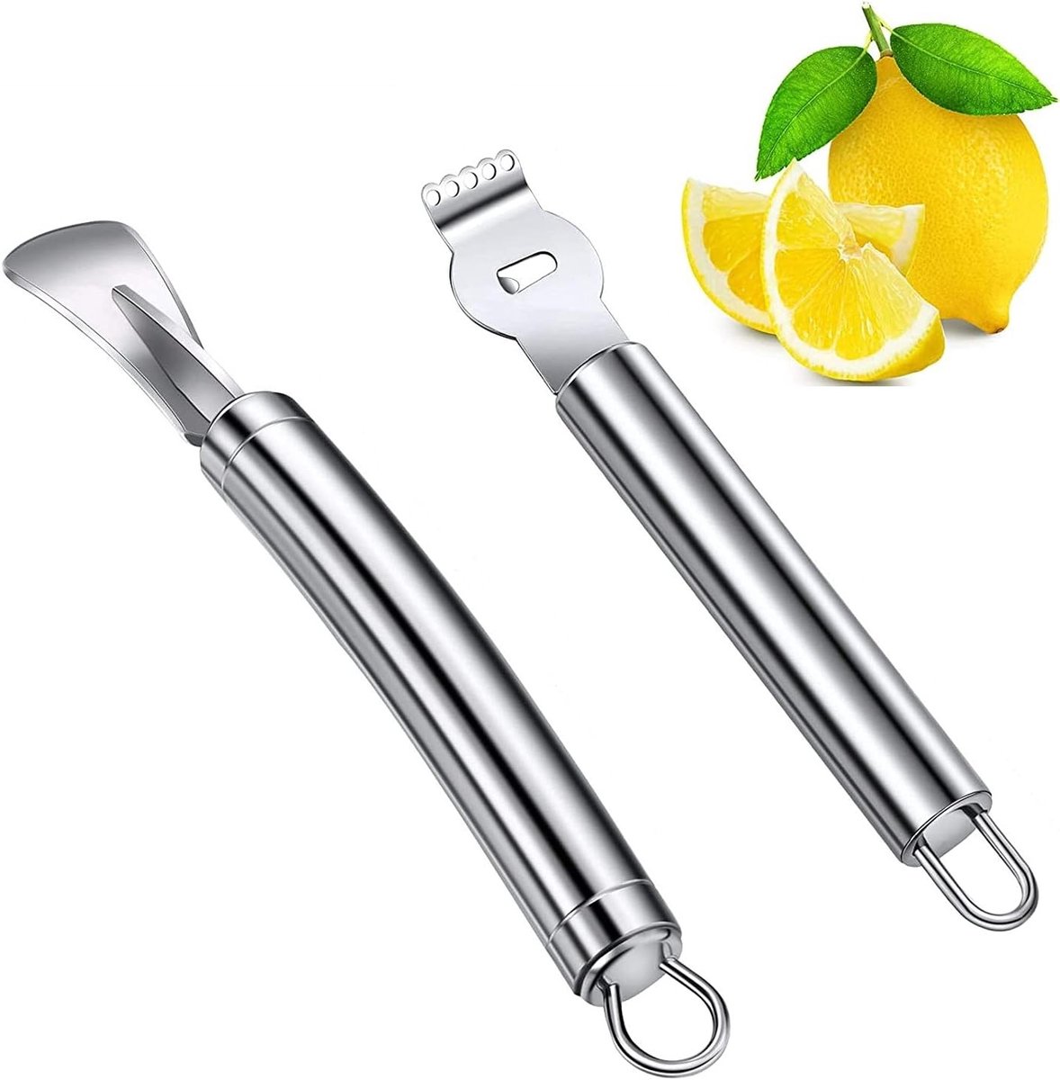 Set van 2 Rvs Citrus Peelers en Zesters met Gebogen Handvat voor Fruit en Keuken Gereedschap