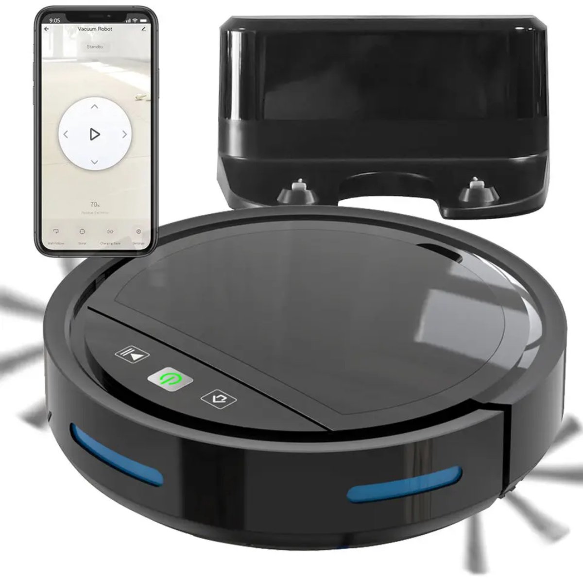 Smart Robot stofzuiger met borstels en dweil functie in gratis Tuya en Smartlife app. zwart