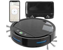 Smart Robot stofzuiger met borstels en dweil functie in gratis Tuya en Smartlife app. zwart