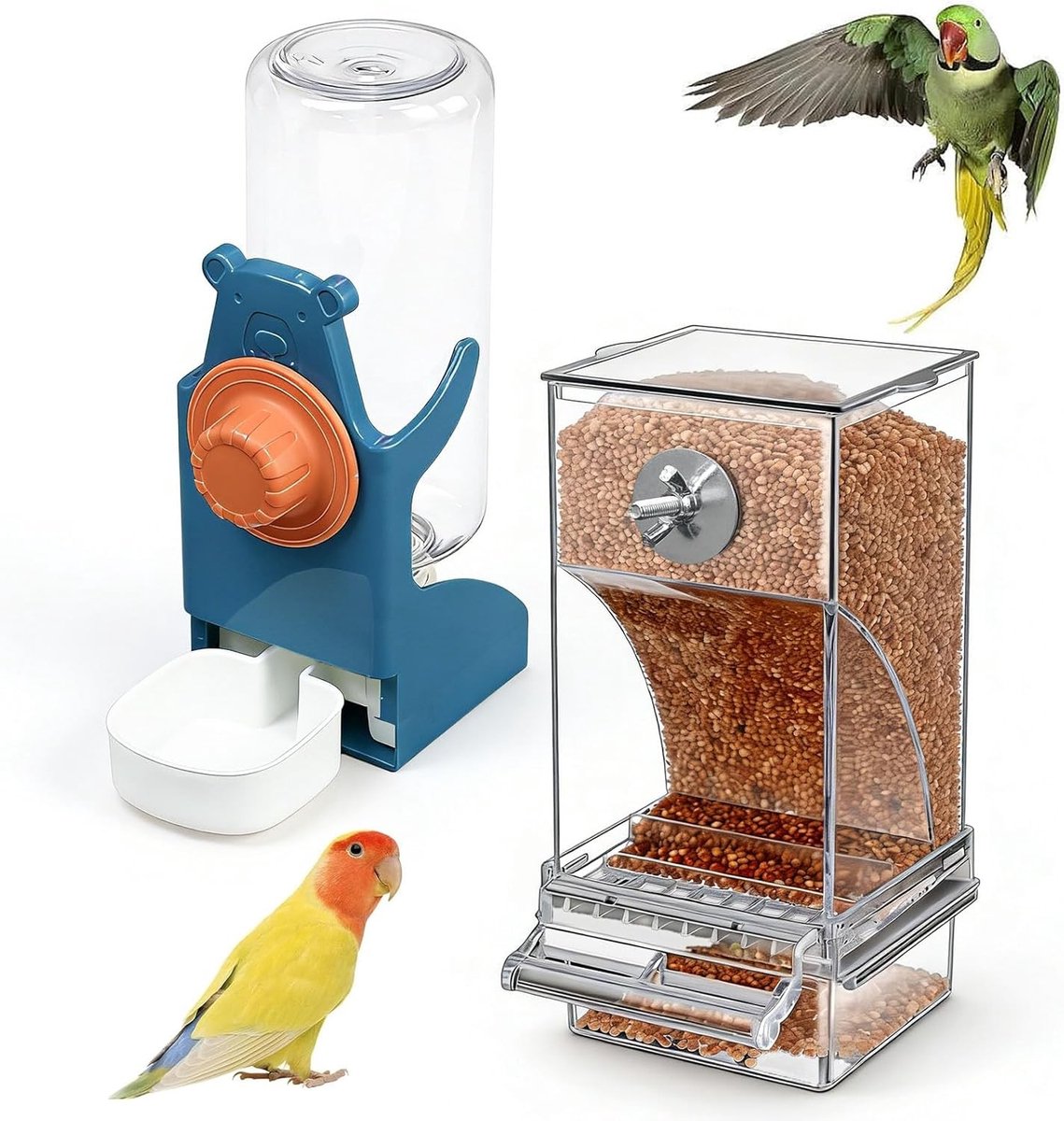 Set van Transparante Vogelvoeders, Automatische Voeder- en Waterdispenser voor Vogels, Ideaal voor Tuin en Balkon