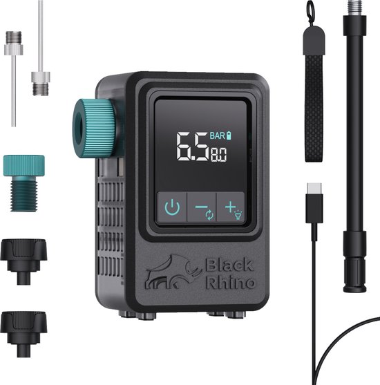 Black Rhino AeroBoost TM-2 - Mini Elektrische Fietspomp - Krachtigste Op De Markt - 137.5 Gram - Dual-Digitale Display - Alle Fietstypes van Black Rhino — afbeelding 2