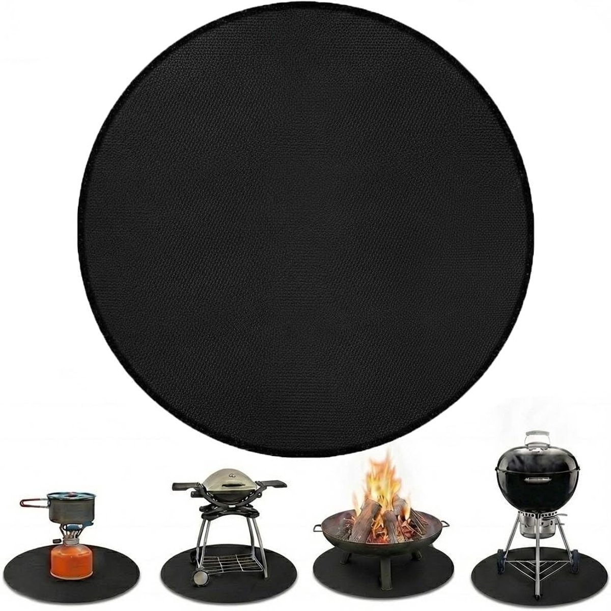 Ronde vuurvaste grillmat van 122 cm, 3-laags hittebescherming, herbruikbare mat voor vuurkorf, terras, tuin en kamperen