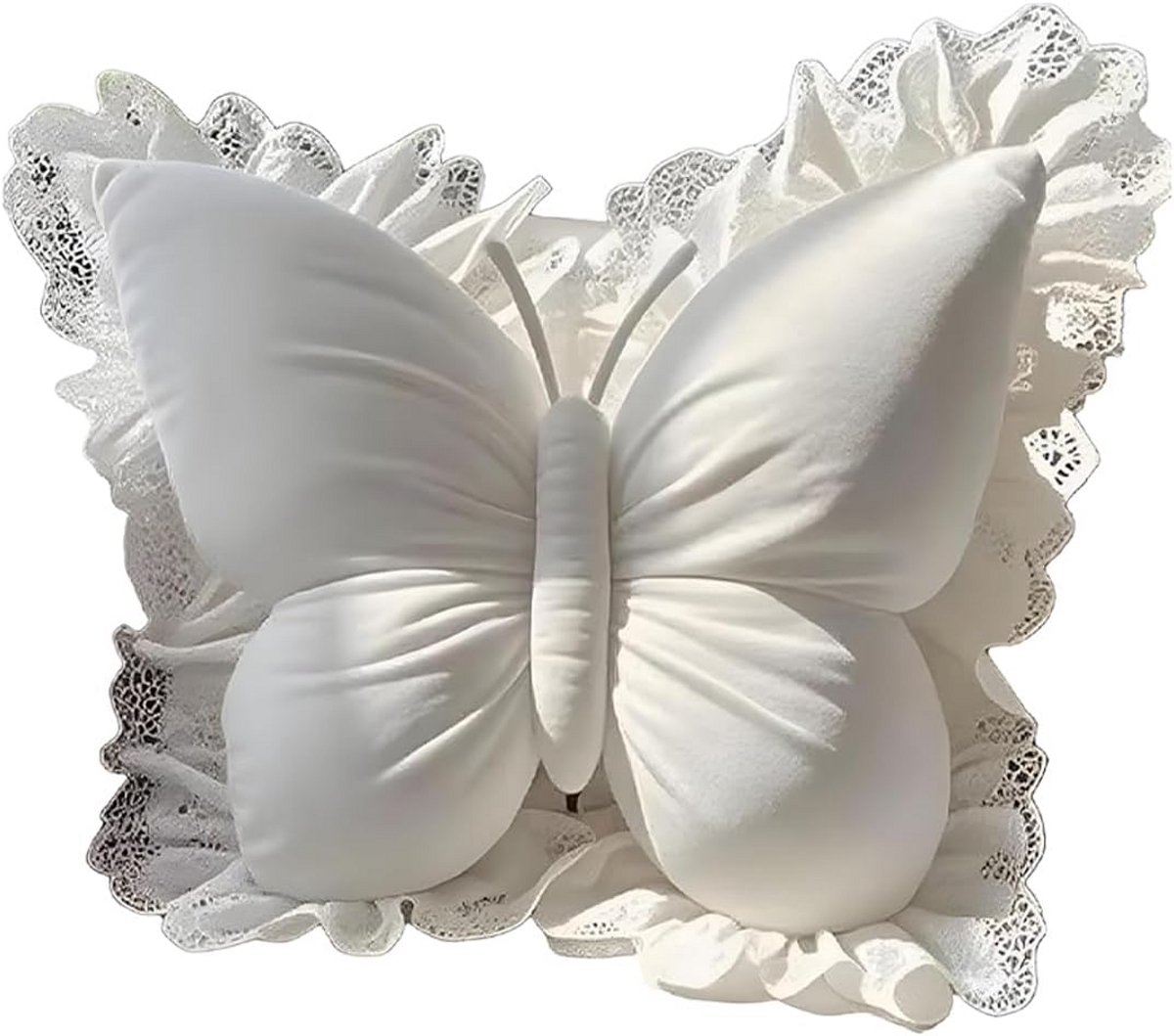 Decoratief Vlinderkussen met Kant | 50 cm Fluweel Sierkussen voor Bank, Bed en Stoel