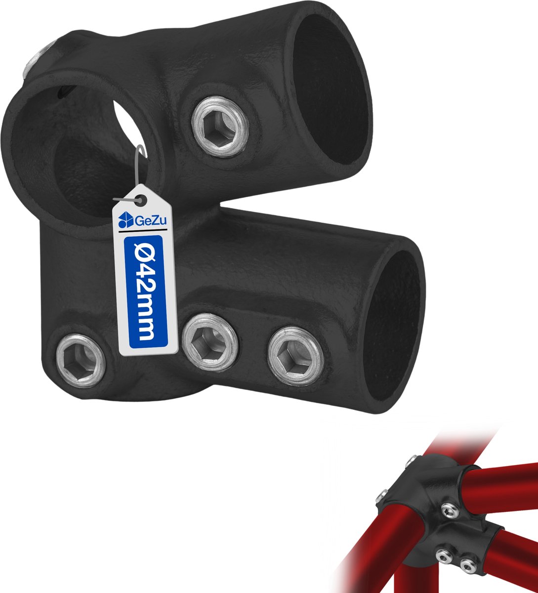 GeZu Impex Buiskoppeling Dakrand Kniestuk 27½° Ø42mm Thermisch Verzinkt Zwart