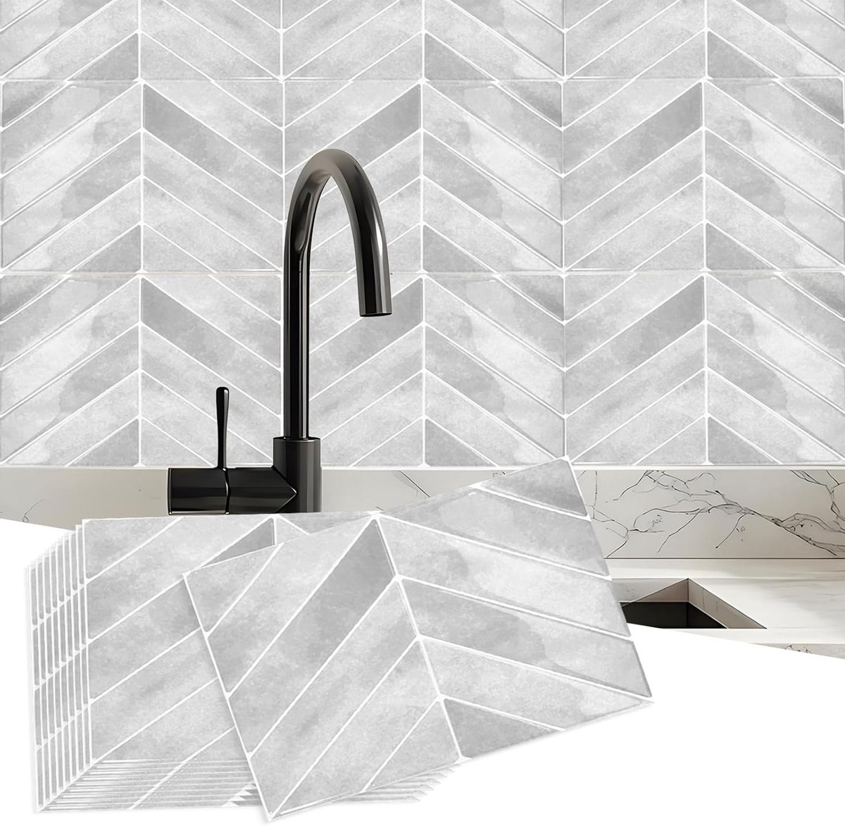 3D Wandtegels voor Keuken en Badkamer, Zelfklevend, Waterdicht, Makkelijk te Plakken, Set van 10 (Grijs, 29 x 22.9 cm)