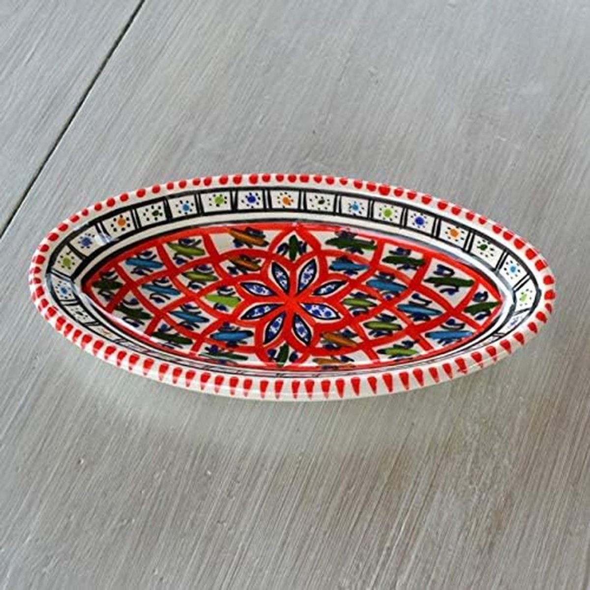 Ovale Ovenschaal Rood Keramiek 20 cm - Handversierd