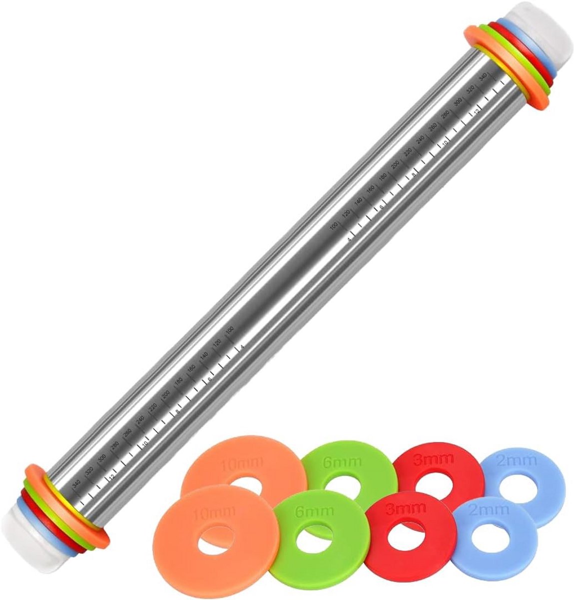 Deegroller roestvrijstaal met instelbare dikte 2-10mm en anti-aanbaklaag - 43,5 cm