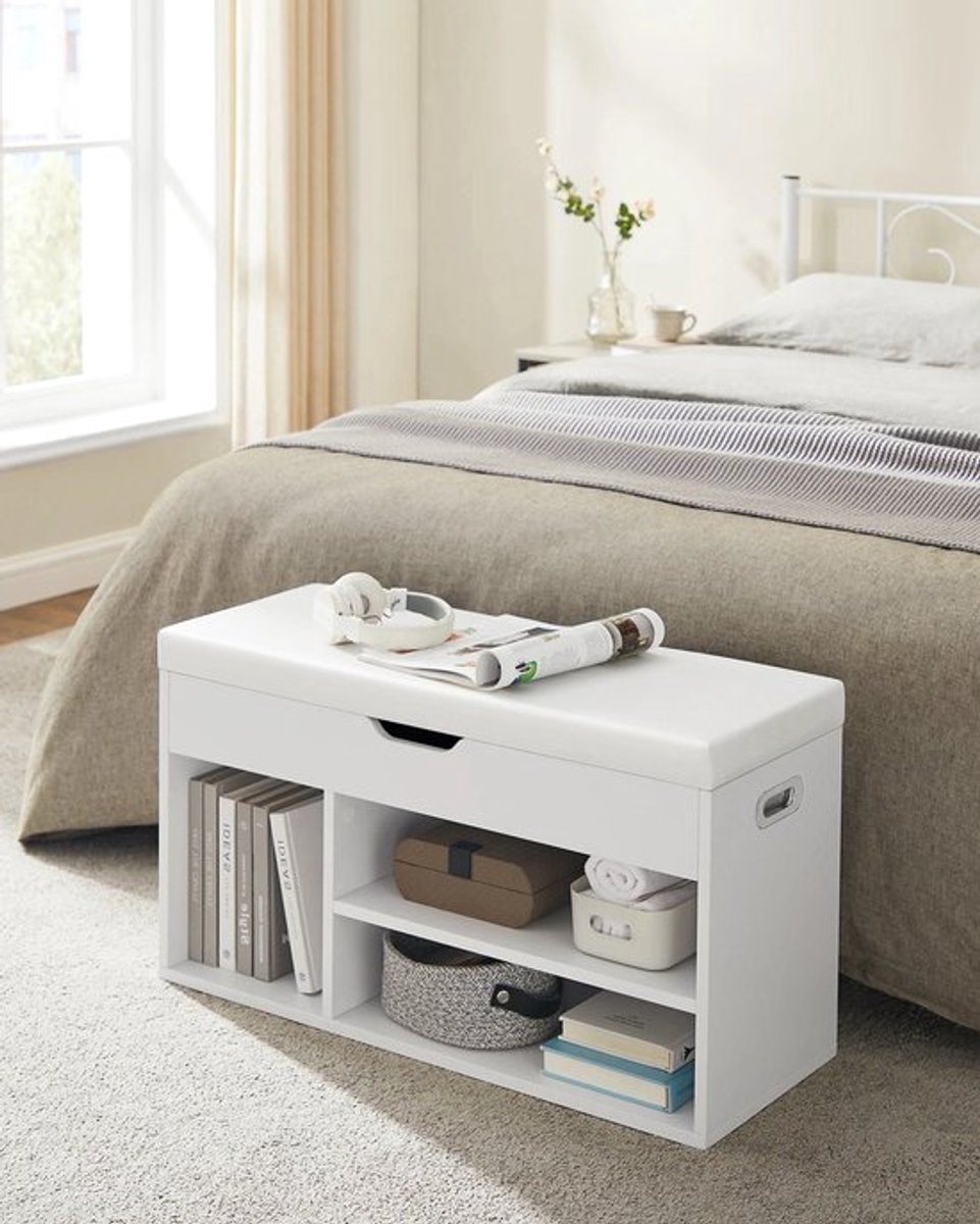 Schoenenkast - Multifunctionele Kast - Houten Schoenenkasten met Opbergruimte - 80 x 44 x 30 cm (B x H x D) - Wit
