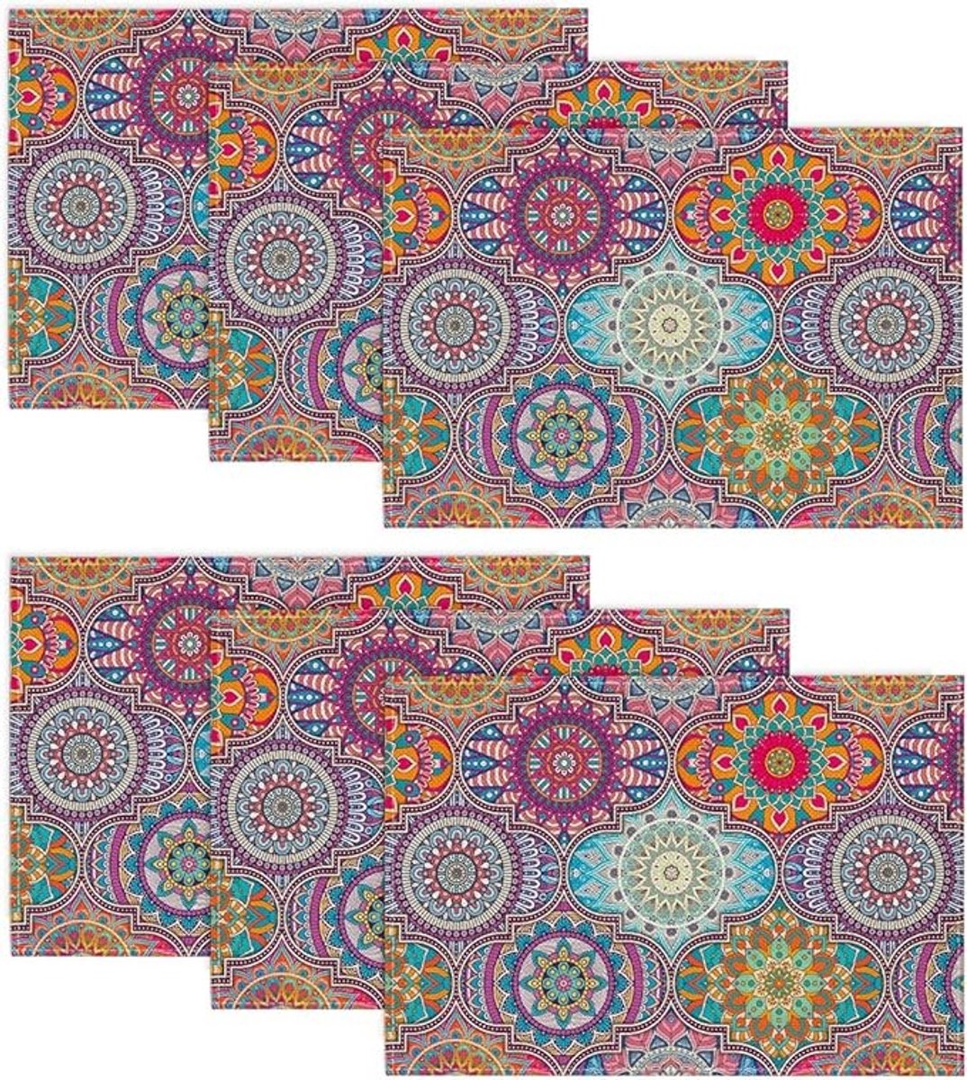 Geometrische Mandala Placemats Set van 6 - Boho Vintage Tafeldecoratie