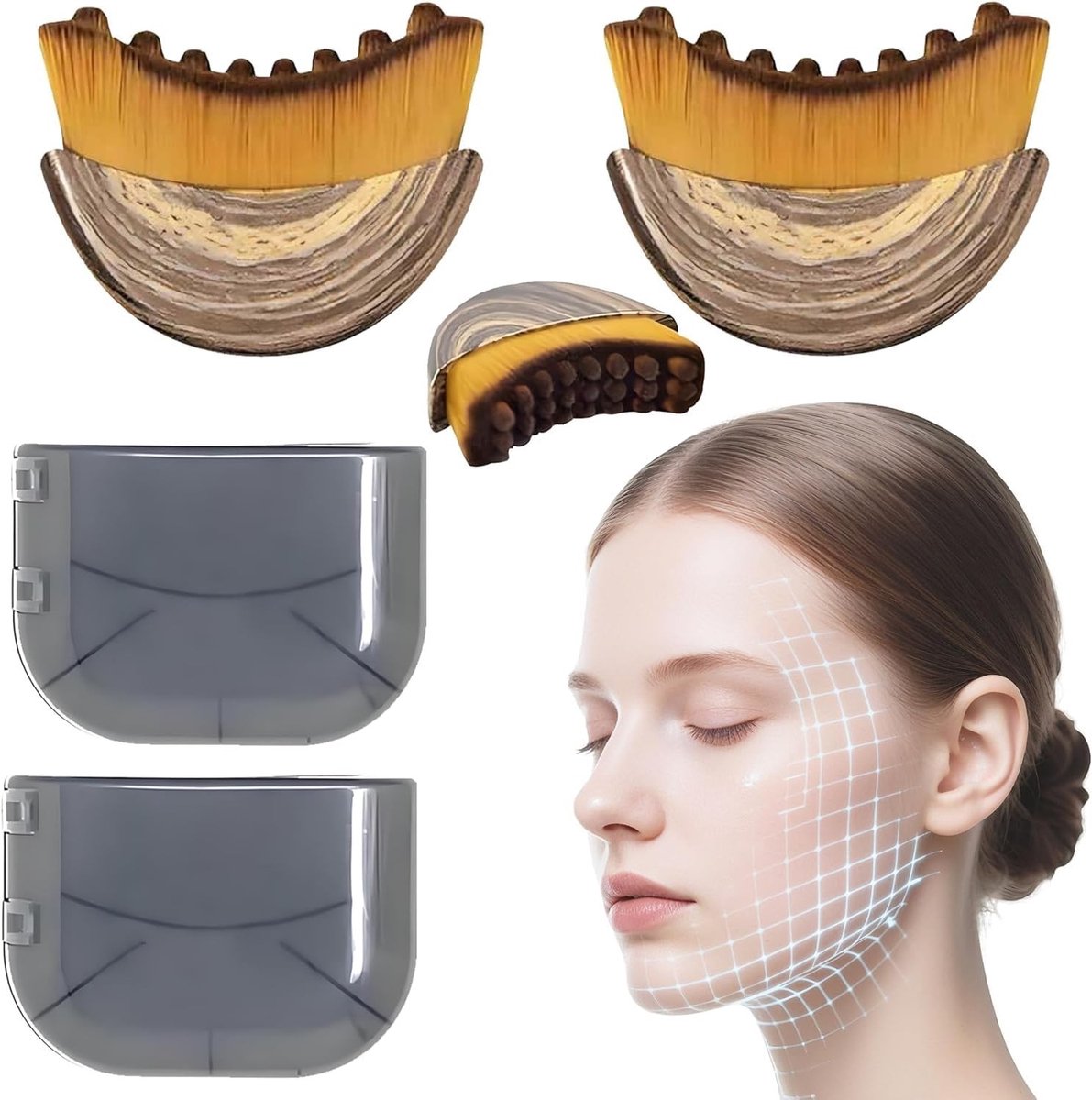 3-in-1 Lymfedrainage Gezichtsborstel Set, Zachte Massager voor Verminderen van Wallen en Stralende Huid, Sculpting Tools voor Gezichtscontouren