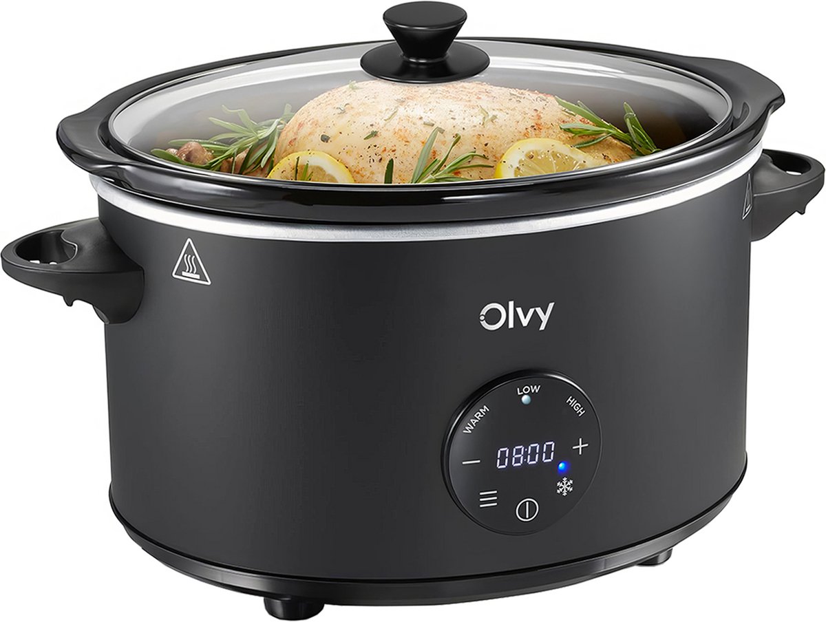 Olvy Digitale Slowcooker met Timer - Incl. Slowcooker kookboek - PFAS-vrij - 6 Liter - Keramische binnenpan