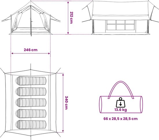 vidaXL - Huisje - Tent - Leger - Groen - 340 - x - 246 - x - 210 - cm - Polykatoen — afbeelding 5