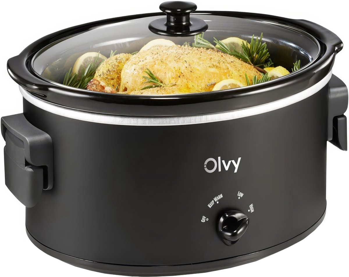 Olvy Slowcooker - Incl. Slowcooker Kookboek - PFAS-Vrij - 6 Liter - Keramische binnenpan - Warmhoudfunctie