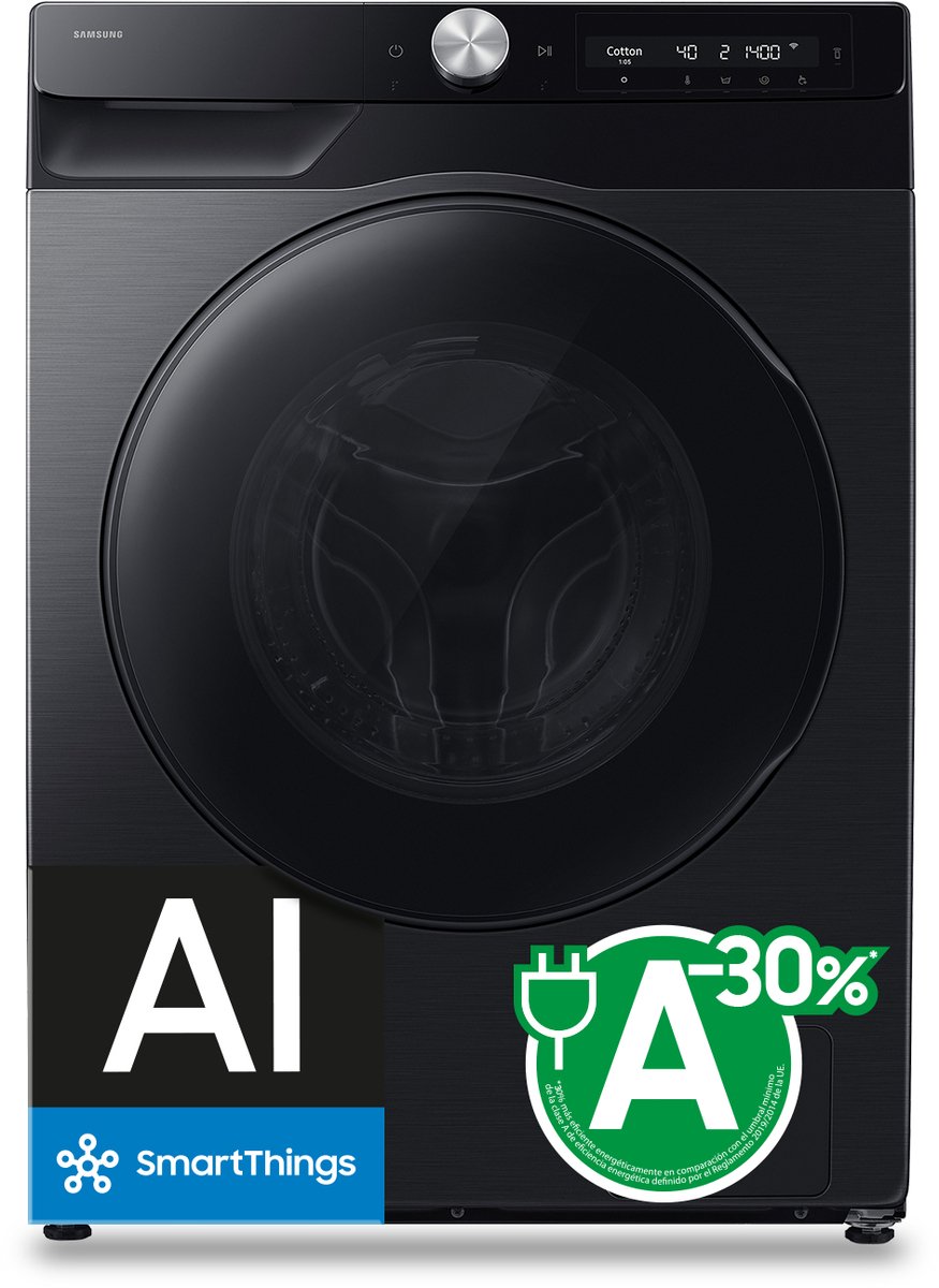 Samsung Series 9 Lavasciuga WD6400H Cl.A/D 9/6 kg Nero, Voorlader, Vrijstaand, Wit, Links, Zwart, Knoppen, Draaiknop