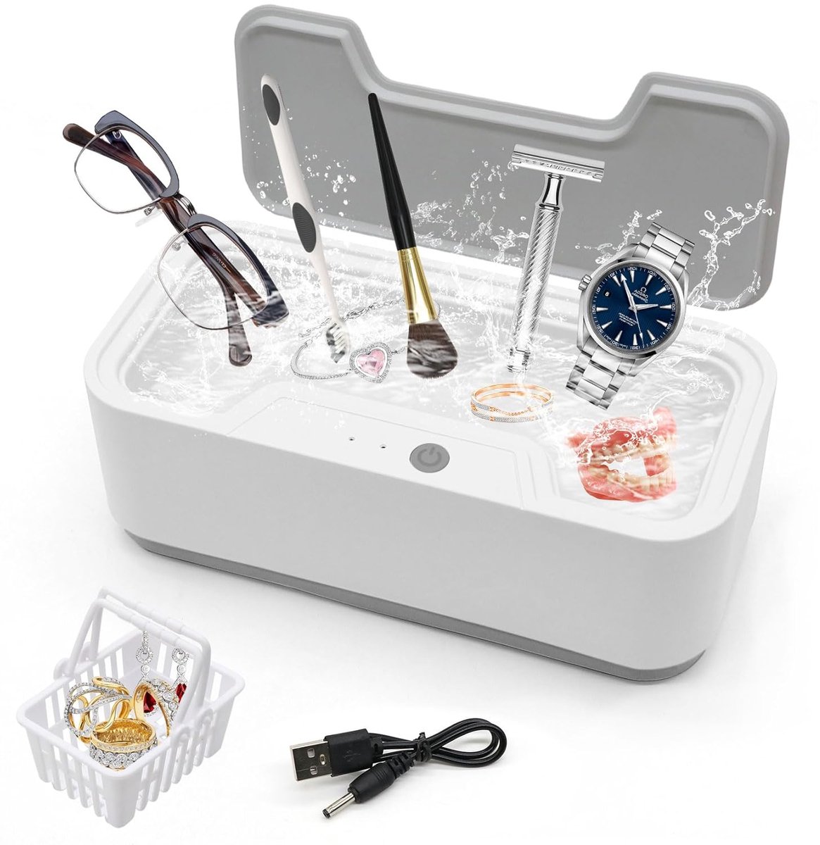 Ultrasone reinigingsapparaat, bril, 45.000 Hz, 500 ml, ultrasoon reinigingsapparaat, ultrasoon reinigingsapparaat, apparaat met 3 reinigingsmodi, kleine mand voor het reinigen van brillen