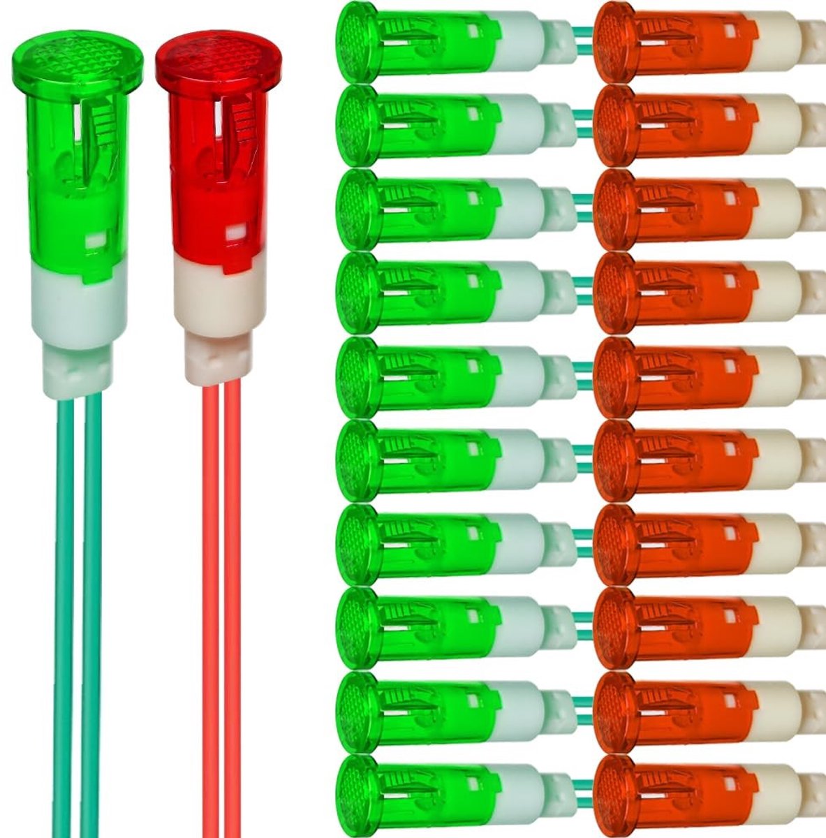 aladdien - LED-indicatielampje - Energiebesparend - 10mm - Rood/Groen - Indicatorlampjes - Geschikt voor diverse toepassingen - 20 stuks