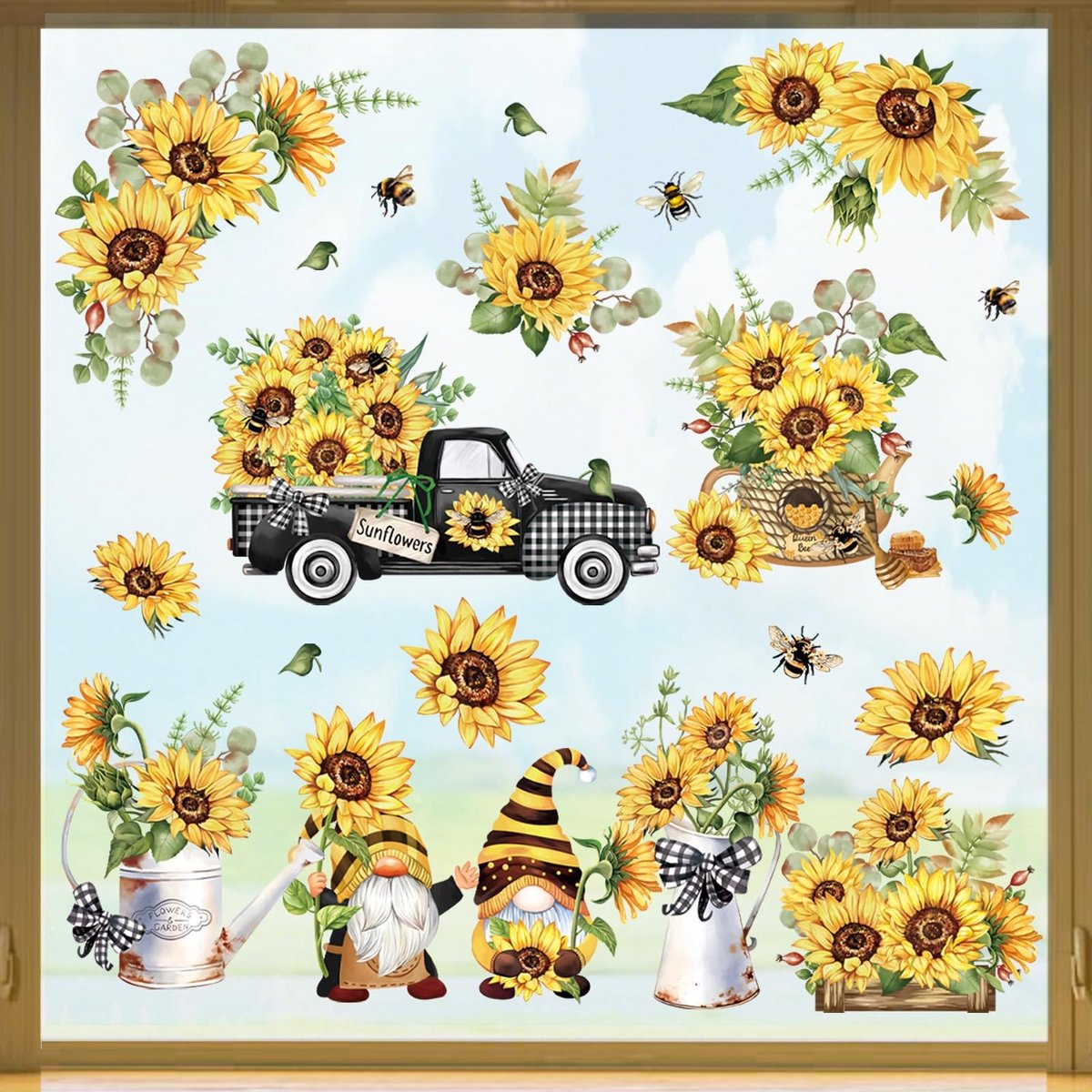 aladdien - Raamstickers - Zomerbloemen - Dubbelzijdig - Multicolor - Anti-botsing - Perfect voor ramen en deuren - Decoratief en herbruikbaar