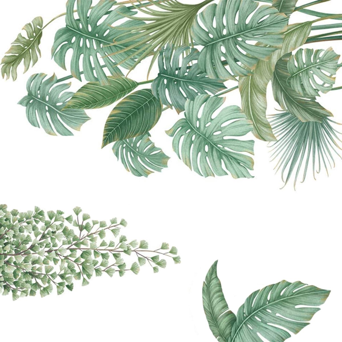 aladdien - Nordic Tropische Planten Muurstickers - Groene muursticker - Decoratief en modern - 85 x 85 cm - Perfect voor woonkamer en slaapkamer