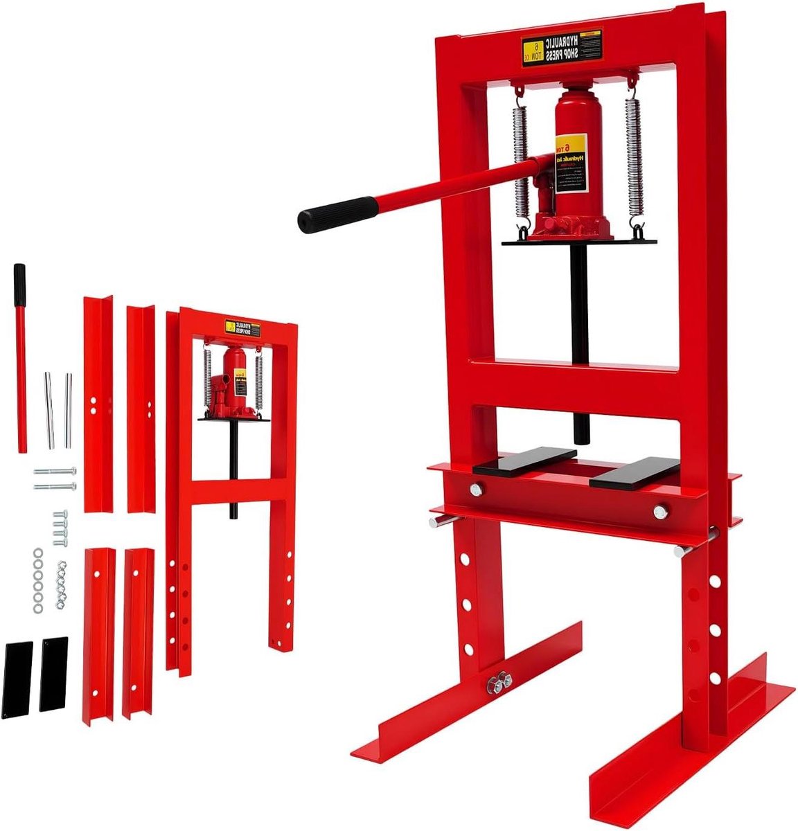 Hydraulische Pers - Werkplaatspers Framepers - Onderdelen Monteren - 6 Ton Capaciteit - 90 cm Hoog - Rood