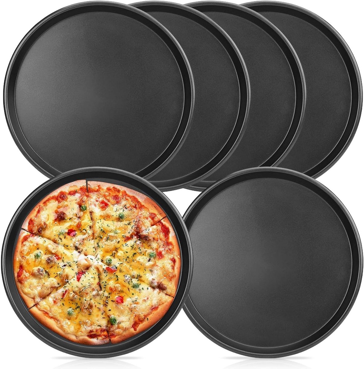 Pizza Platen Set Bakplaten Rond Pizza Bakken Antiaanbaklaag 6 stuks 29 cm Zwart