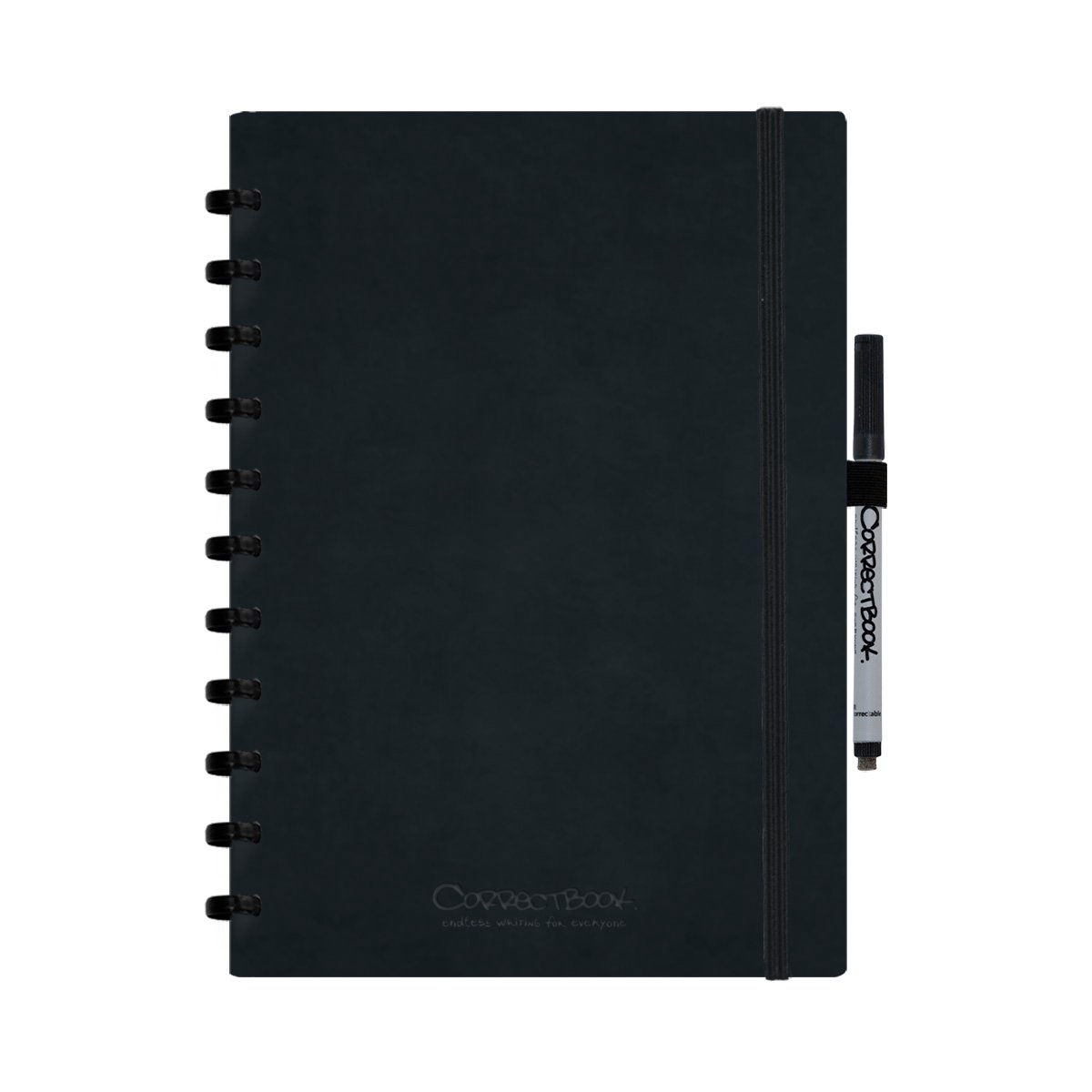 Correctbook A4 Uitwisbaar Notitieboek – Ink Black Kunstleer Hardcover – Gelinieerd – Herbruikbaar schrift – Inclusief pen & wisdoekje – Aanvulbaar met extra pagina’s