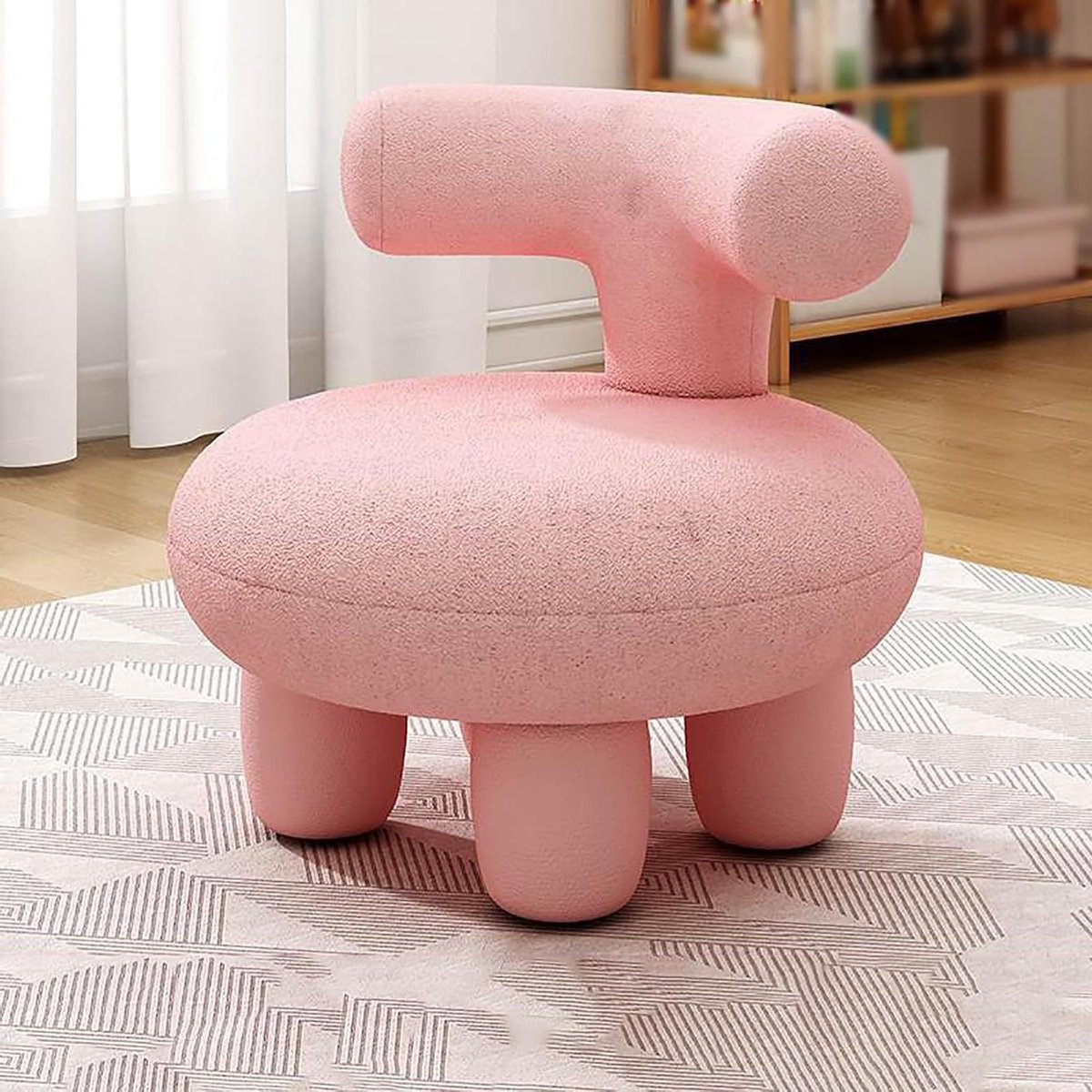 Schapen Ottomaanse Stoel - Poef Voetenbank - Woonkamer Decoratie - Zachte Bouclé Bekleding - Compact Ontwerp - Wit