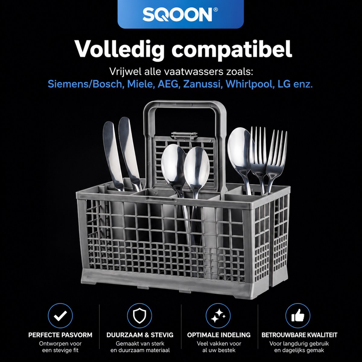 SQOON® Bestekmand Vaatwasser Universeel – Vervanging voor IKEA, Whirlpool, AEG, Bosch, Siemens – 240x135x125 mm – Sterke Kwaliteit — afbeelding 6