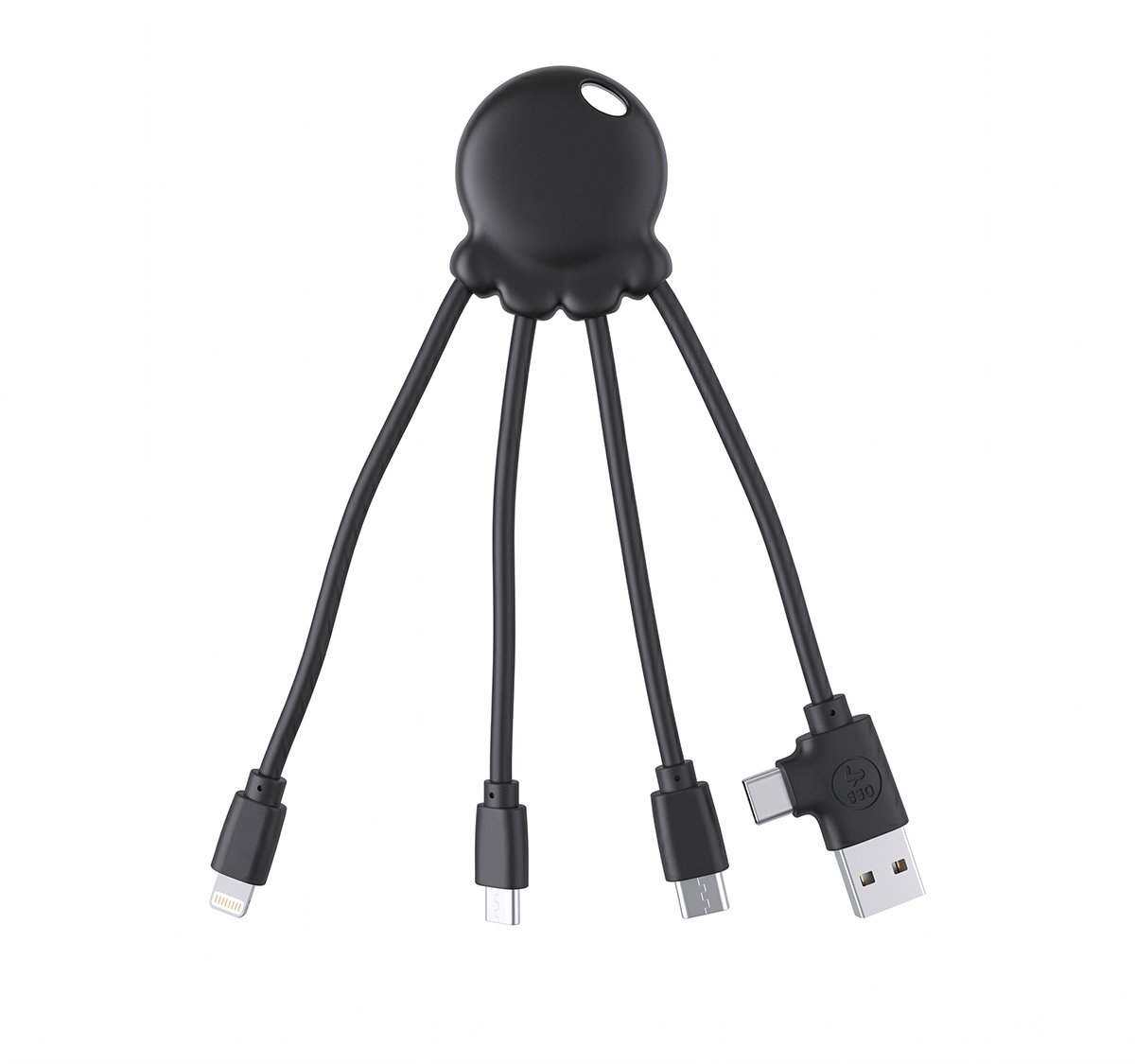 Xoopar, Octopus-kabel met USB-A / USB-C / Lightning / Micro USB 15 cm Fast Charge 10,5W, Zwart