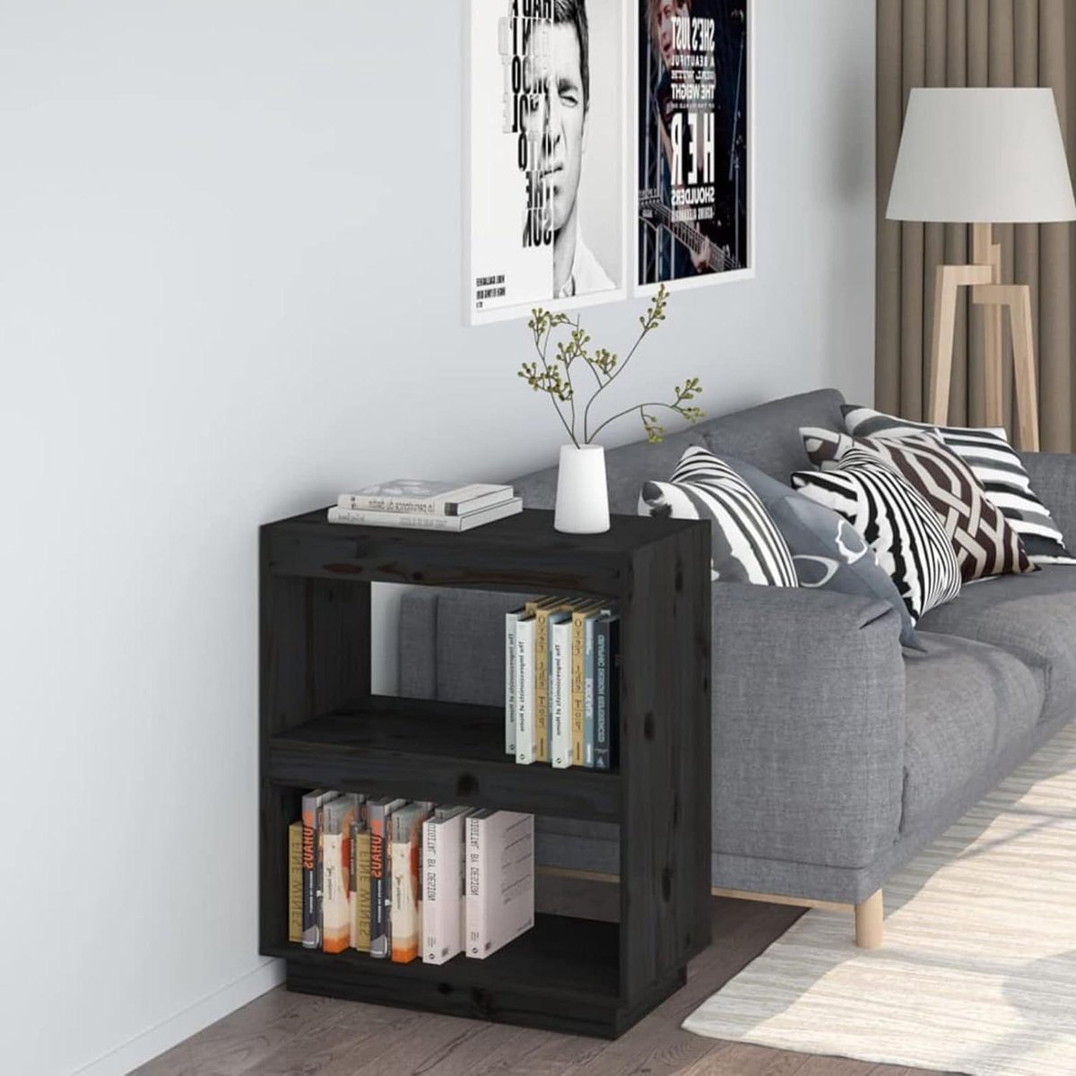Boekenkast - Boekenrek Kamerverdeler - Opbergen Decoreren - Massief Grenenhout - 60x35x71 cm - Zwart