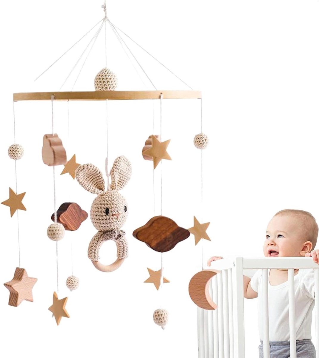 Baby Mobiel - Wieg Speelgoed - Baby Ontwikkeling - Houten Constructie - 44x23 cm - Multicolor