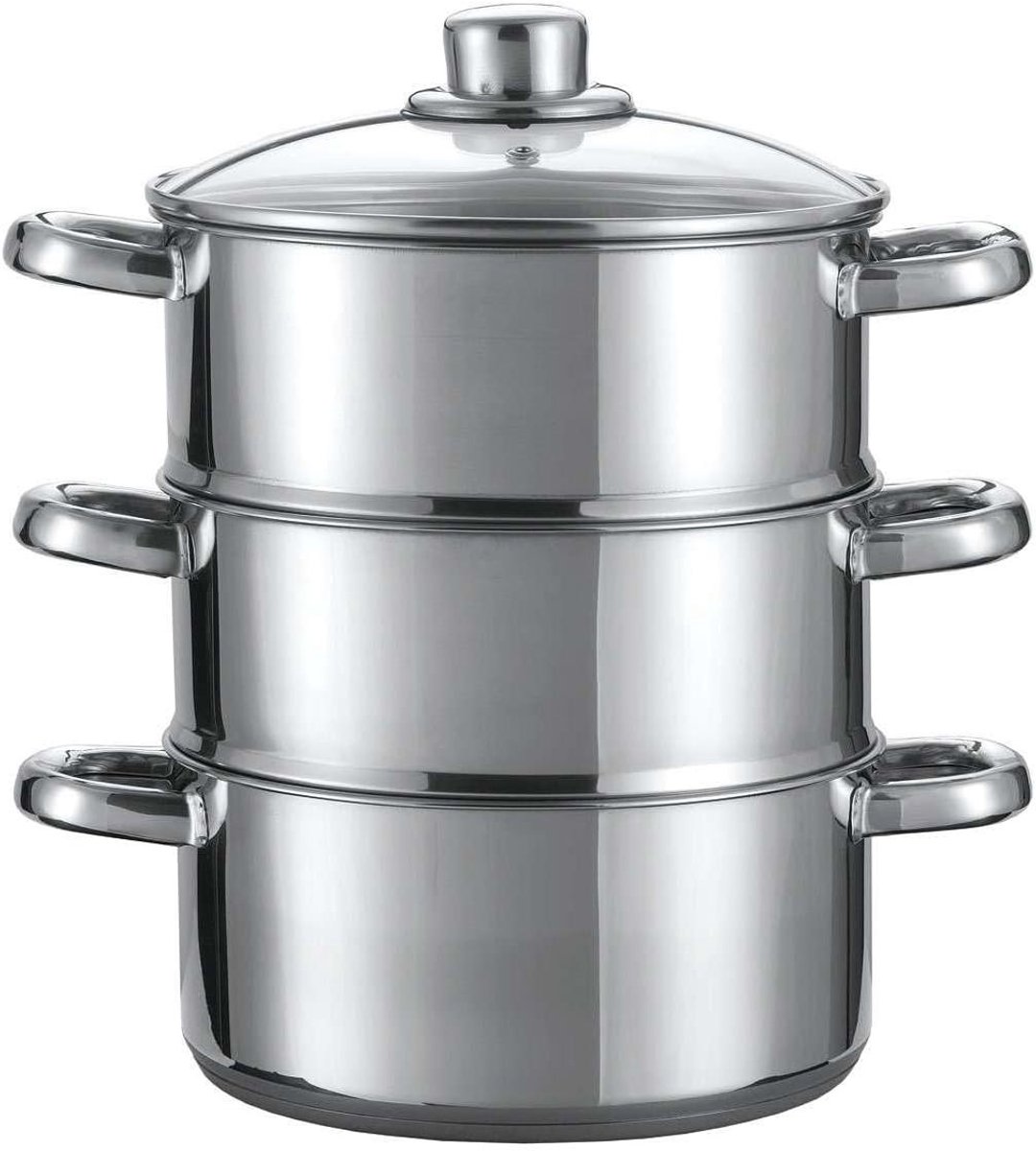 Stoompan Set - Gezond Koken - Groenten Bereiden - 3 Delige Set - 20 cm Diameter - Zilver