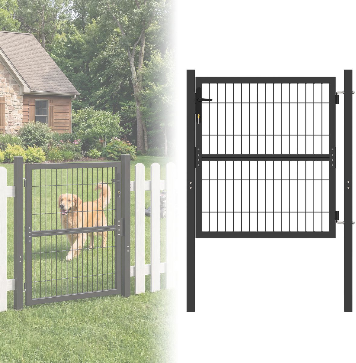 ACXIN Tuinpoort Met Slot - Robuuste Metalen Gartentür 100x100 cm - Verzinkt Staal, Weerbestendig en Afsluitbaar - Antraciet