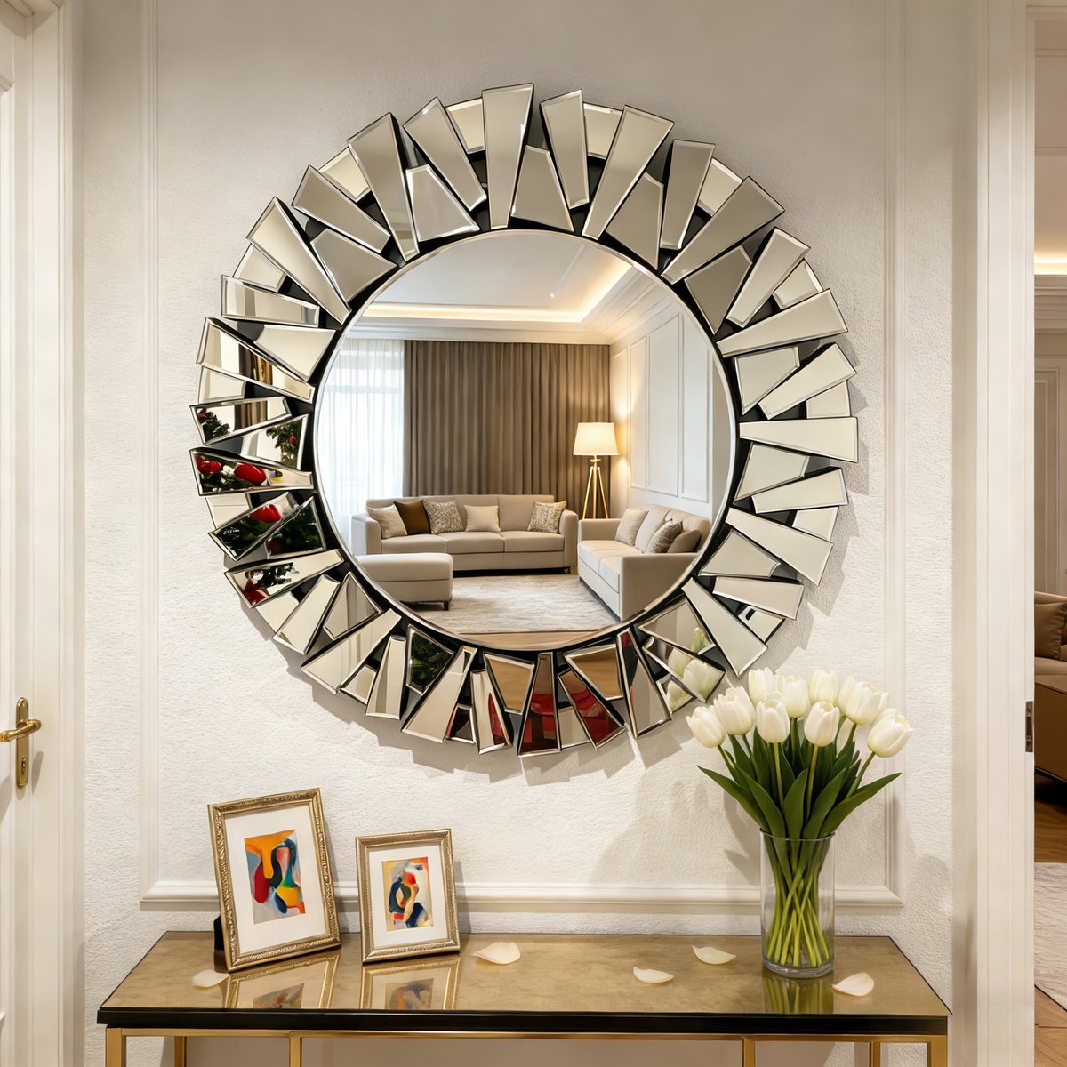 Artloge Wandspiegel - Ronde Zonnestraal Spiegel Design - 80cm Groot - Zilver