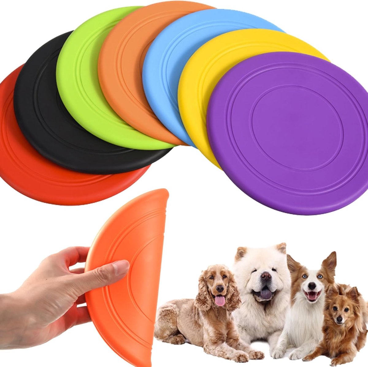 OLOEY 7-delige set hondenfrisbees-Frisbees voor huisdieren-Vliegende schijven als hondenspeelgoed-Gemaakt van natuurlijk-drijvend rubber-Bijtbestendig-Ideaal voor training en werpspellen